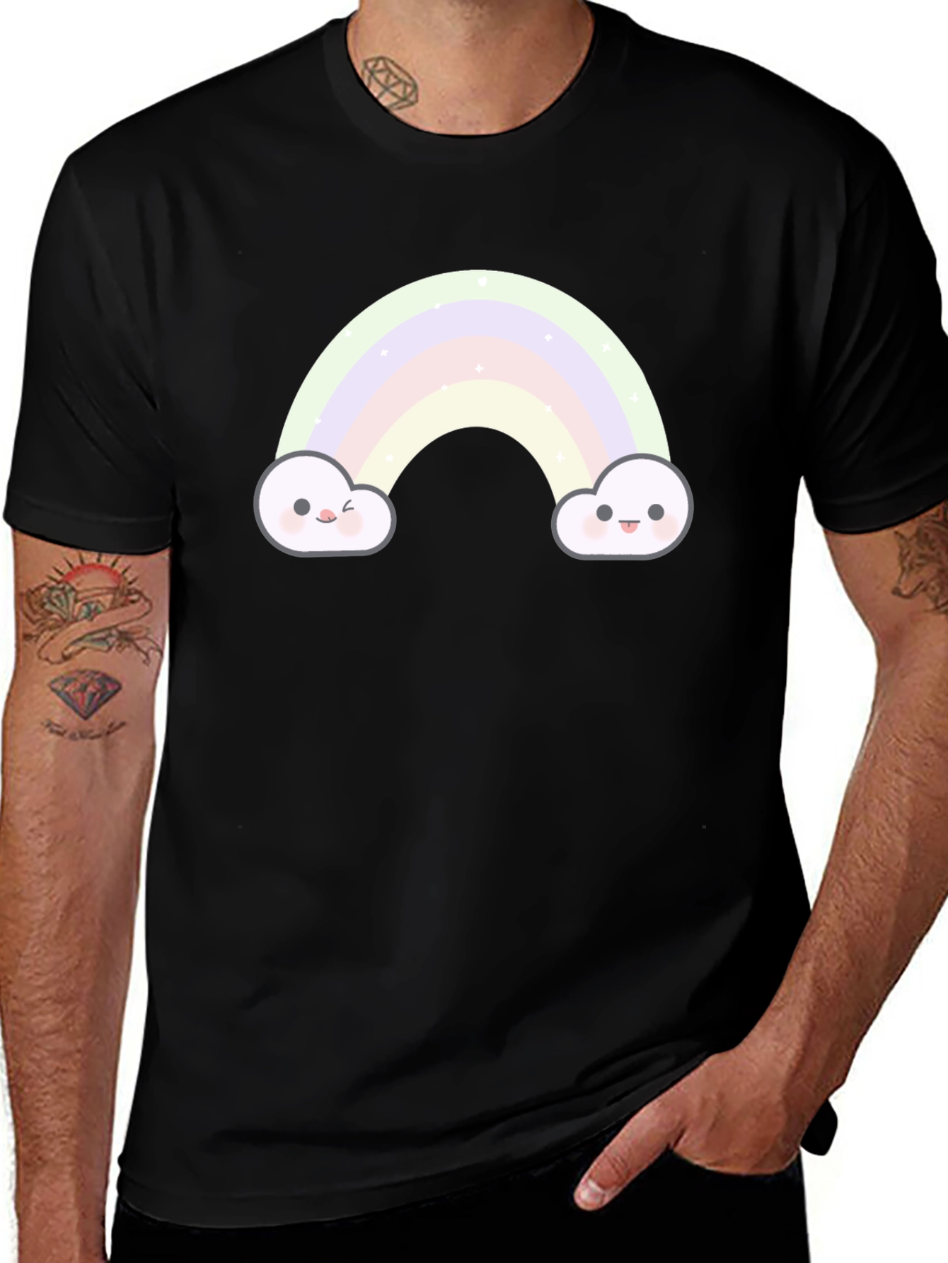 Variant 18 of Cute Rainbow Cloud Graphic Tee - Black
