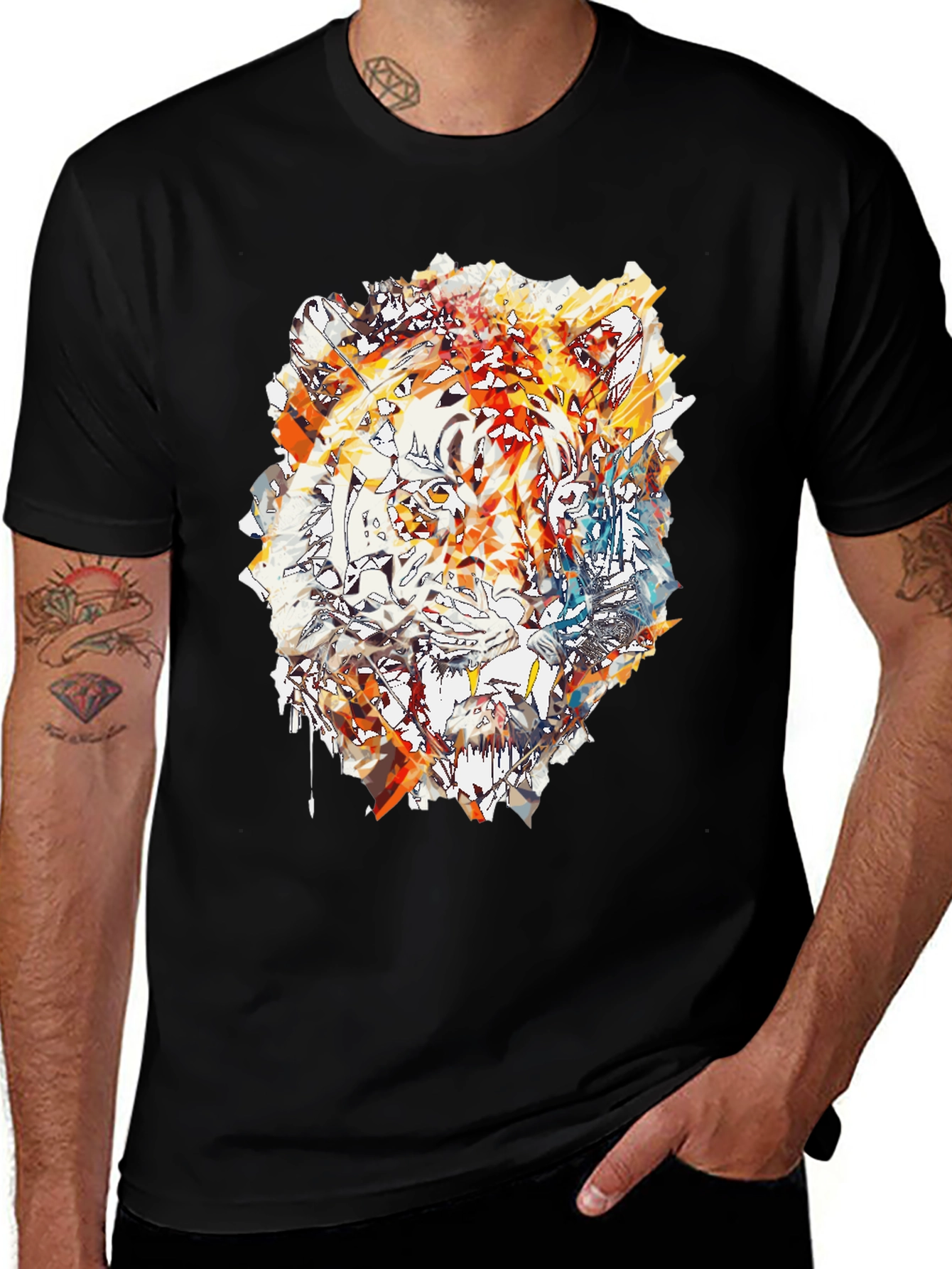 Variant 22 of Abstract Tiger Print Men's Black T-Shirt