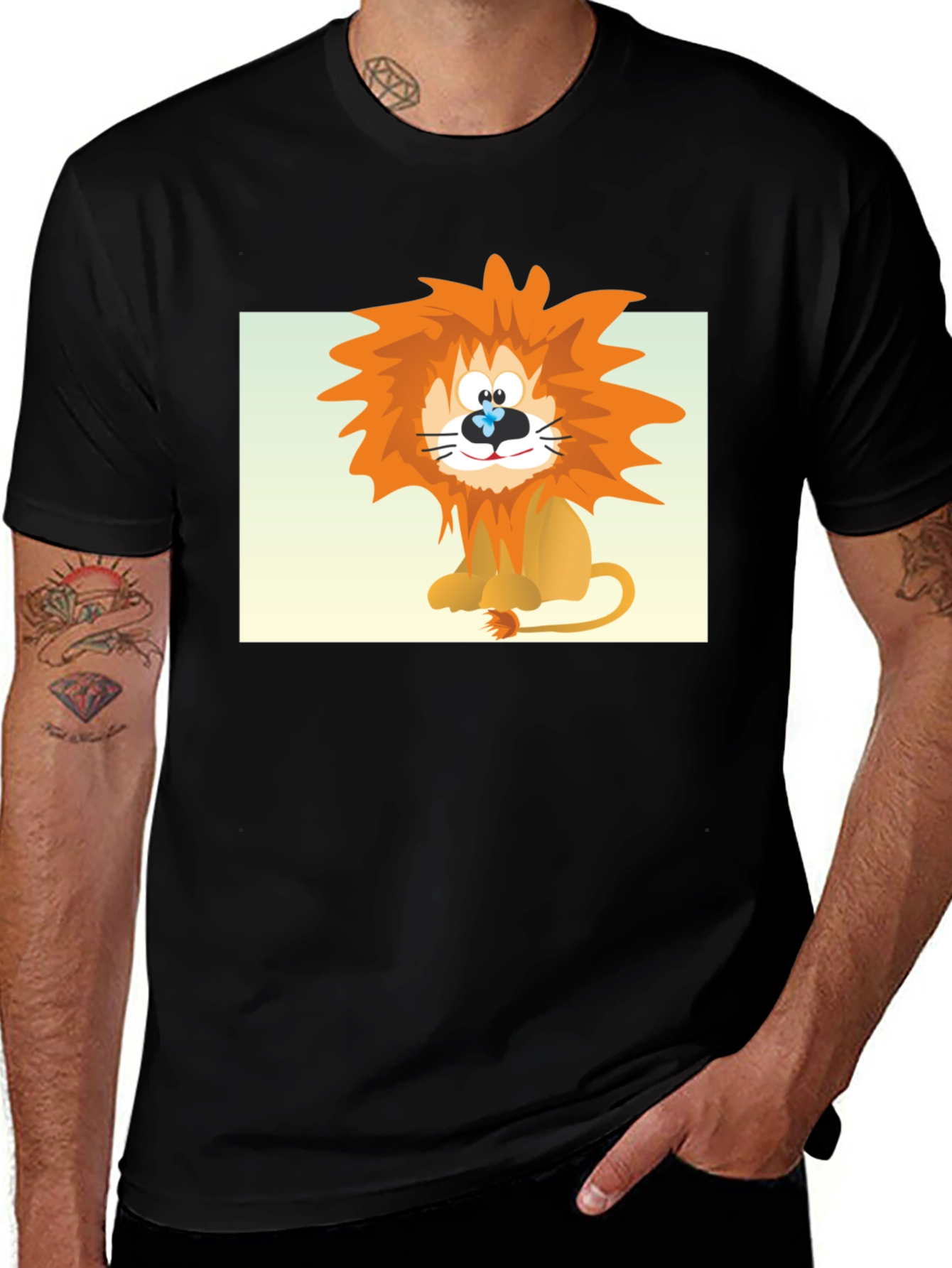 Variant 5 of Cartoon Lion Graphic Tee - Black Cotton T-Shirt