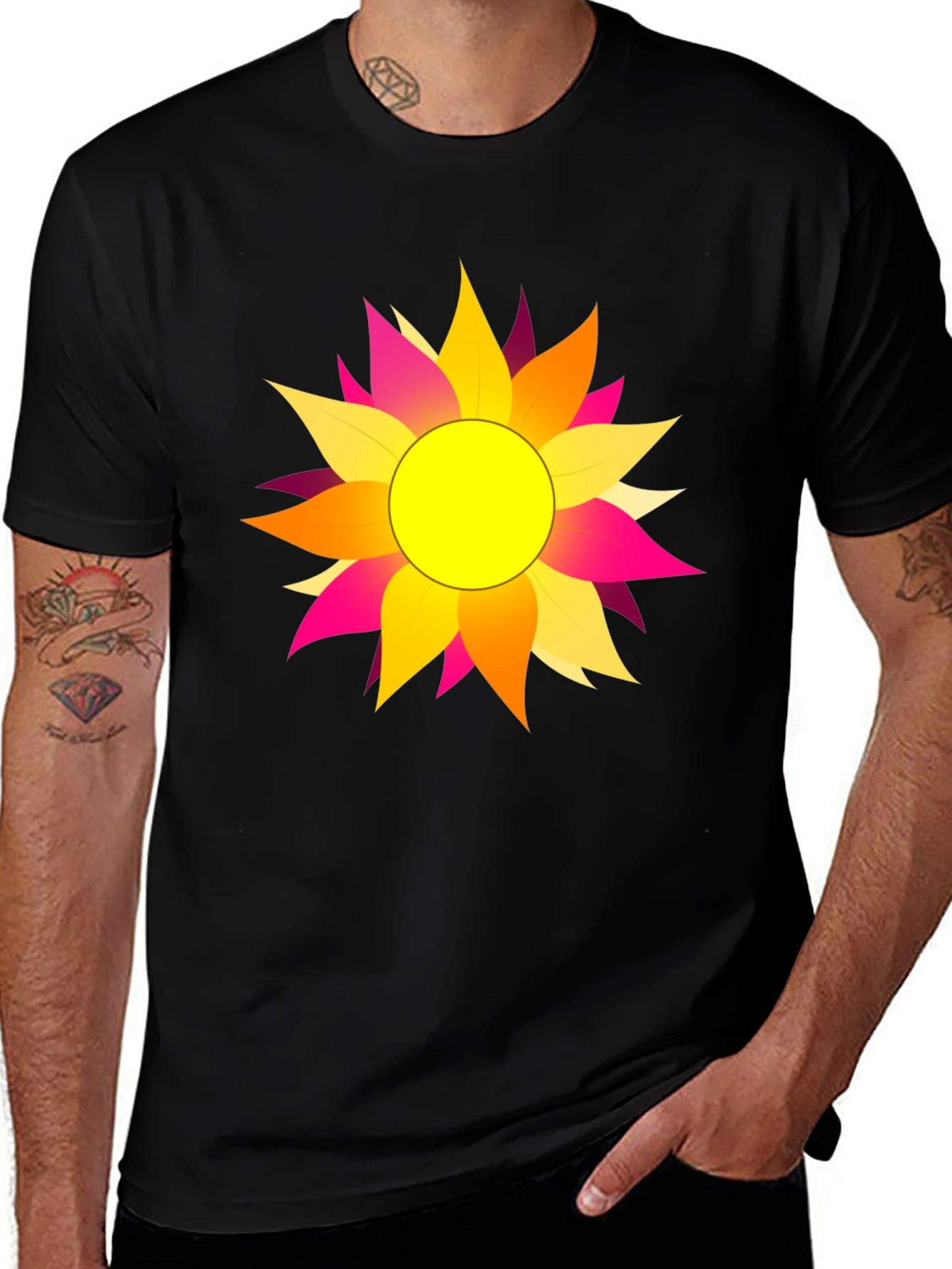 Variant 9 of Vibrant Floral Graphic Black T-Shirt