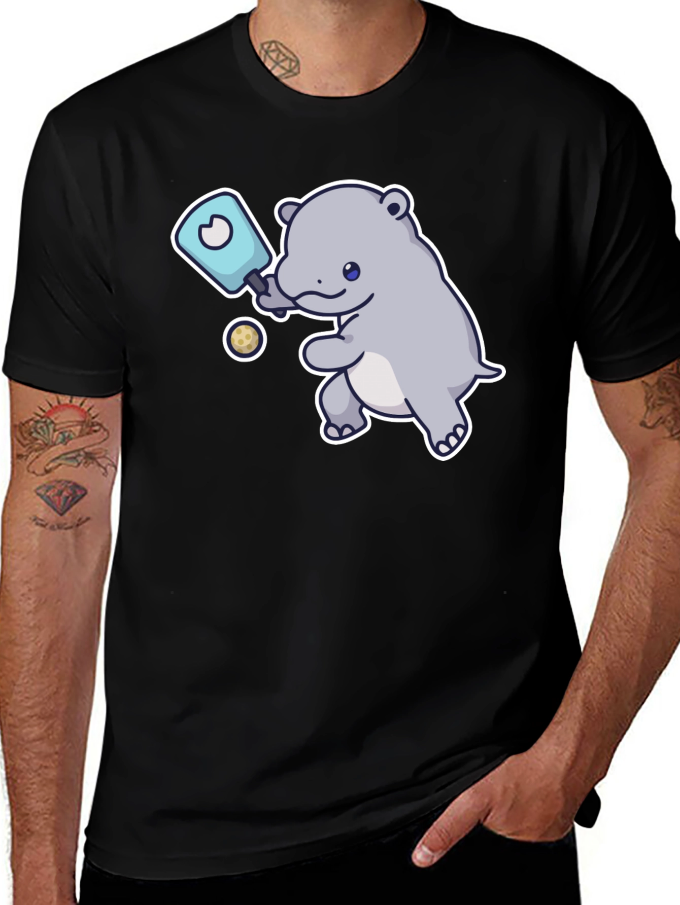 Hippo Pickleball T-Shirt - Cute Cartoon Design