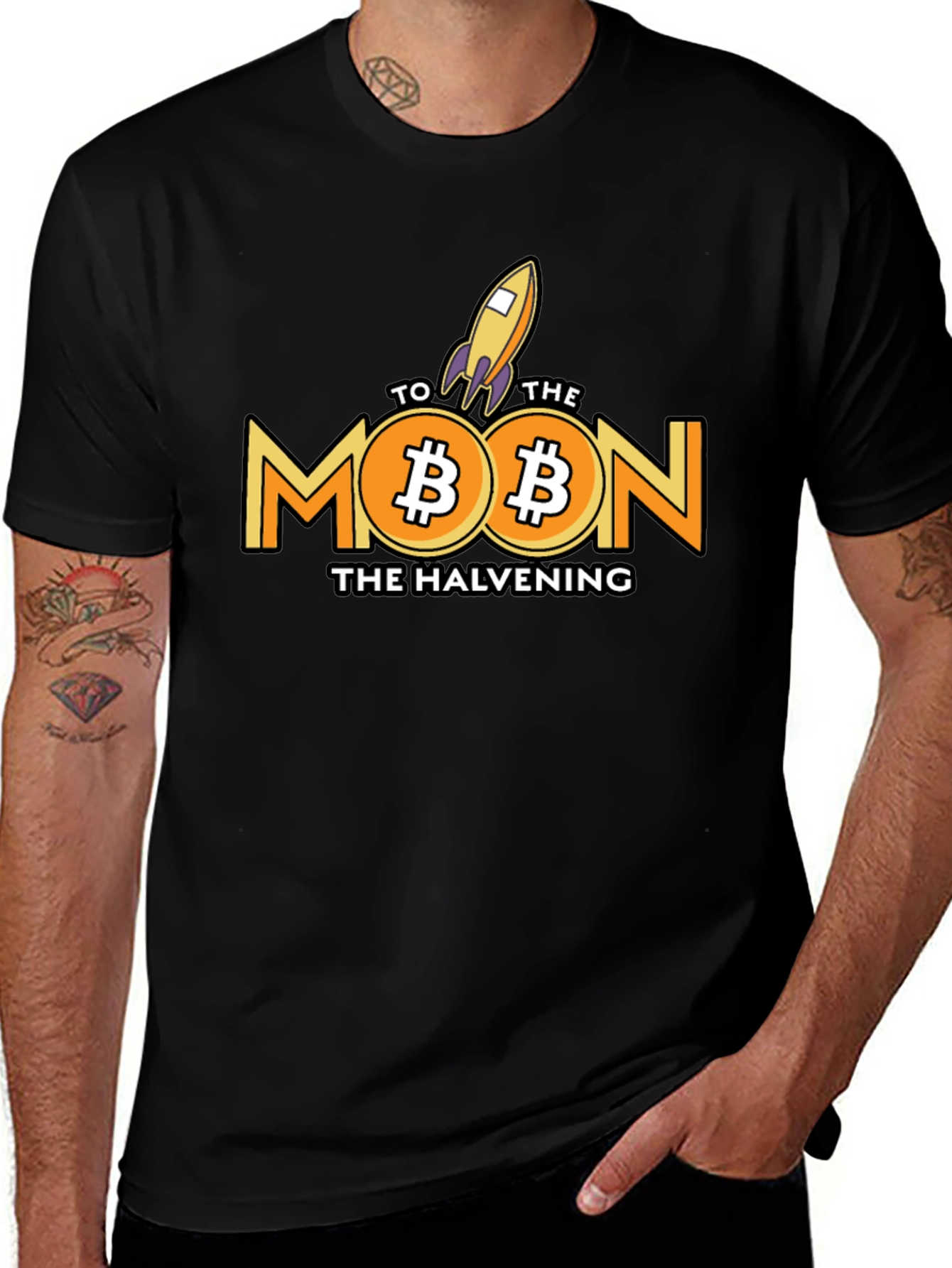 Bitcoin to the Moon Halvening Black T-Shirt