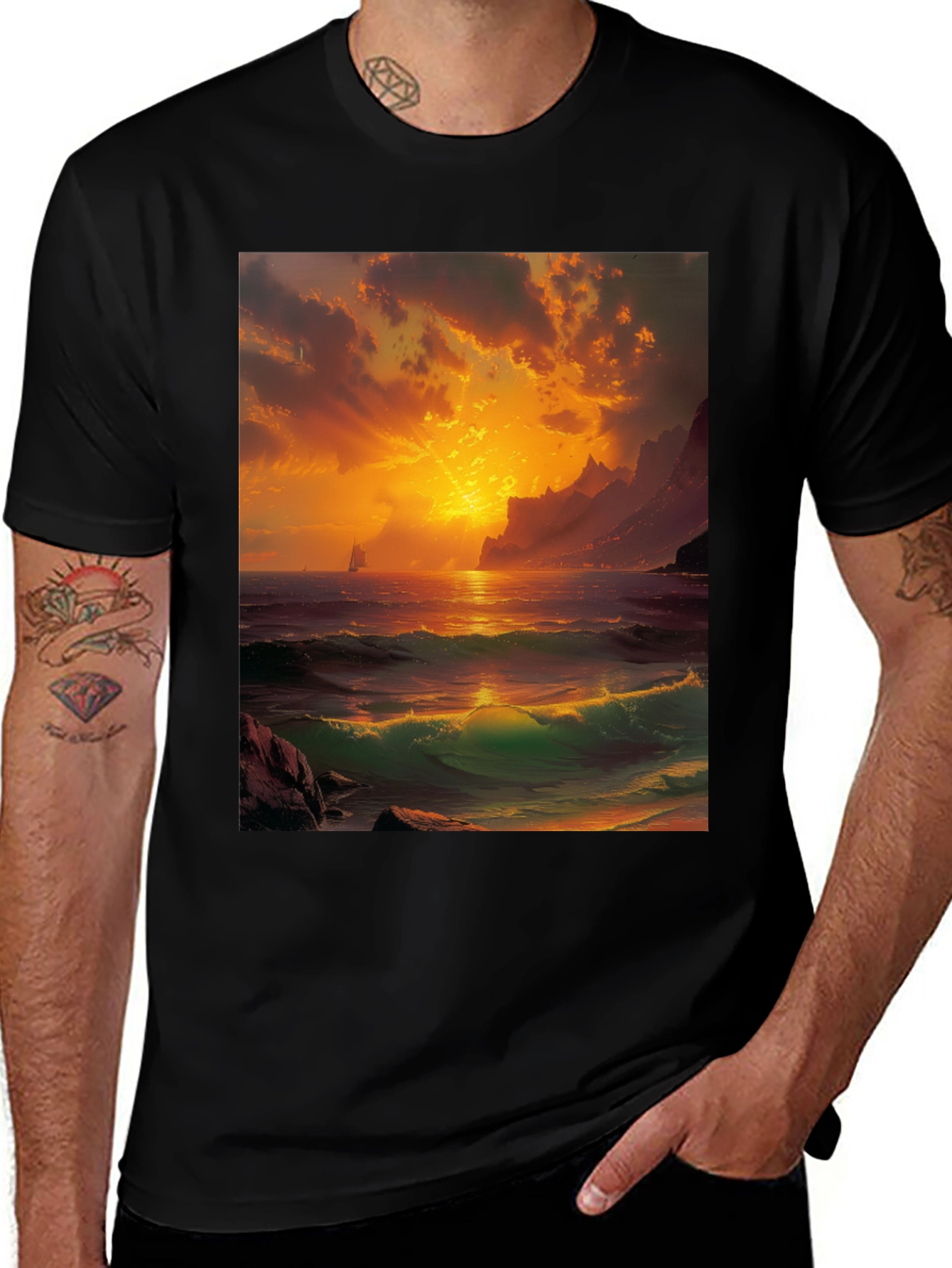 Variant 18 of Sunset Seascape Graphic Tee - Black