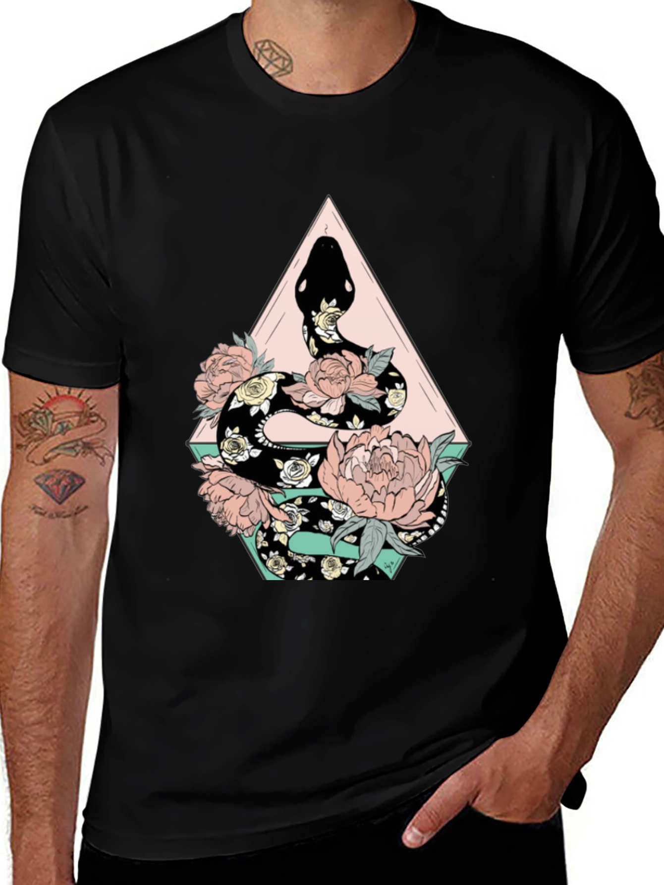 Variant 22 of Floral Snake Graphic Tee - Stylish Black T-Shirt