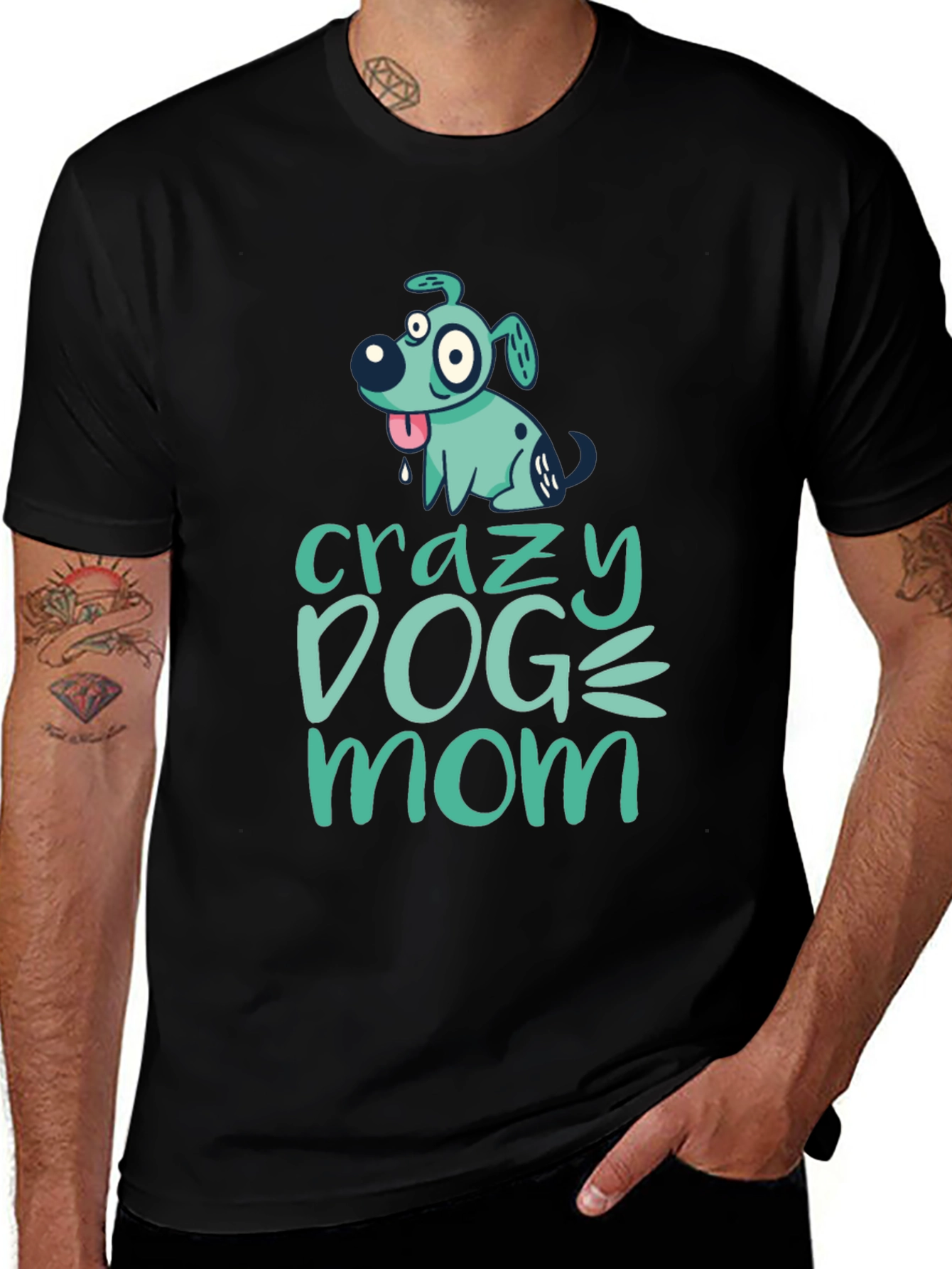 Variant 21 of Crazy Dog Mom Graphic Tee - Black Cotton T-Shirt
