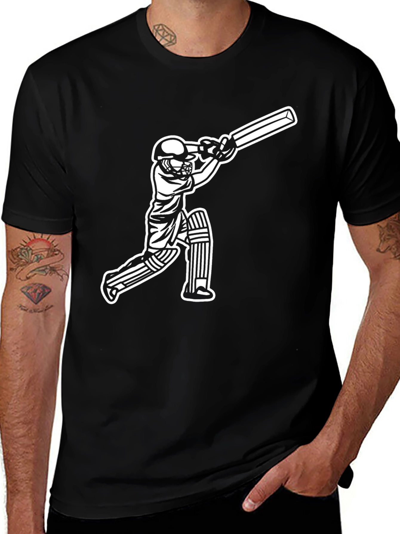 Cricket Player Graphic Tee - Black