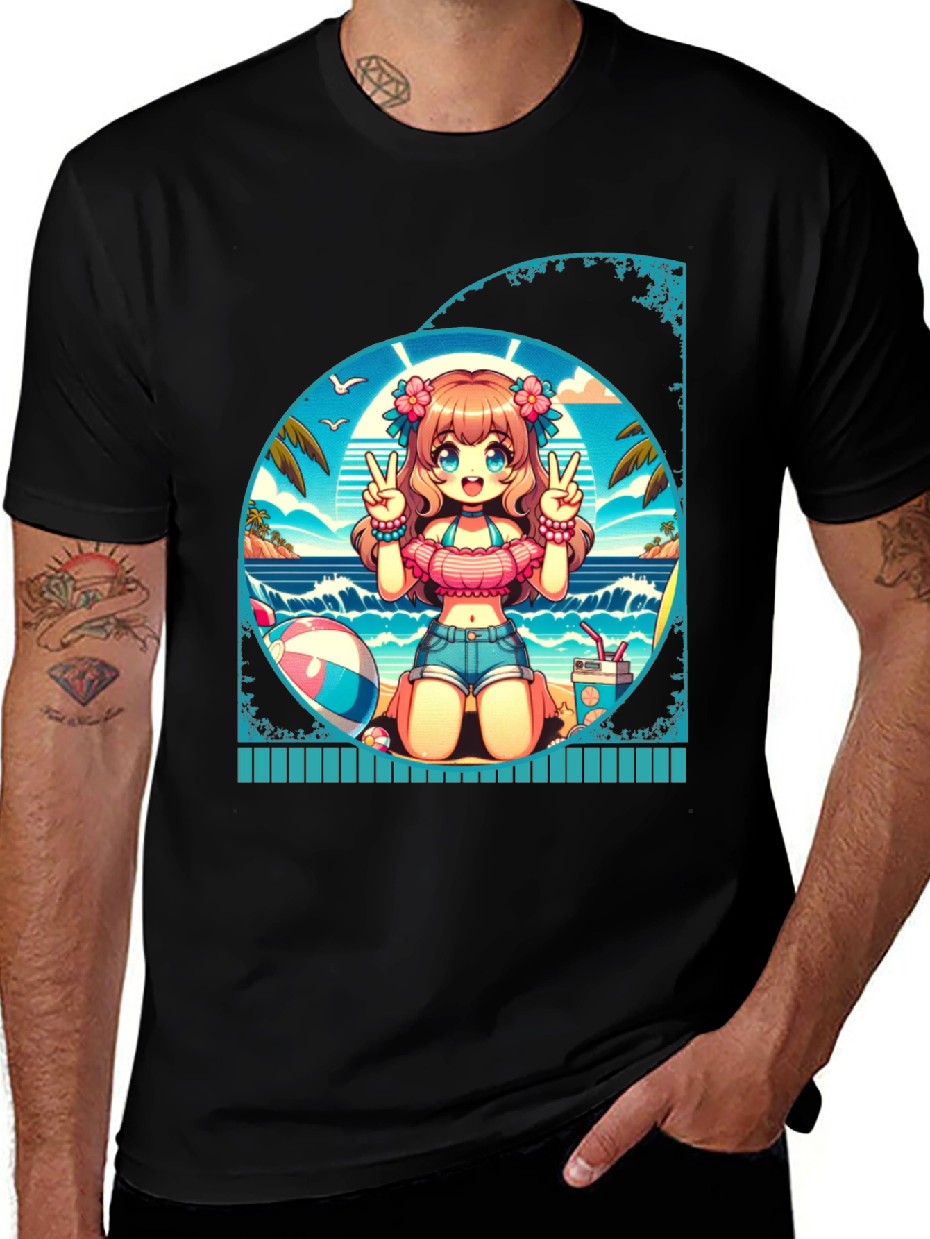 Variant 3 of Anime Girl Summer Beach T-Shirt