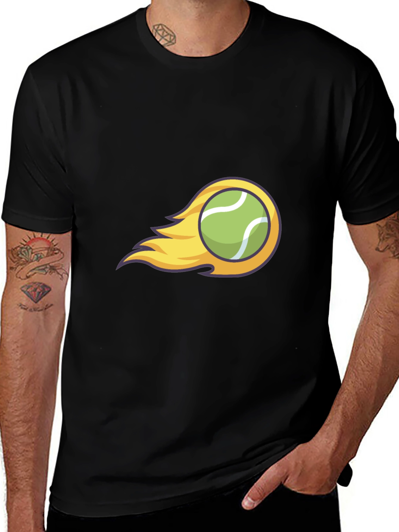 Variant 24 of Flaming Tennis Ball Graphic Tee - Cool Black T-Shirt