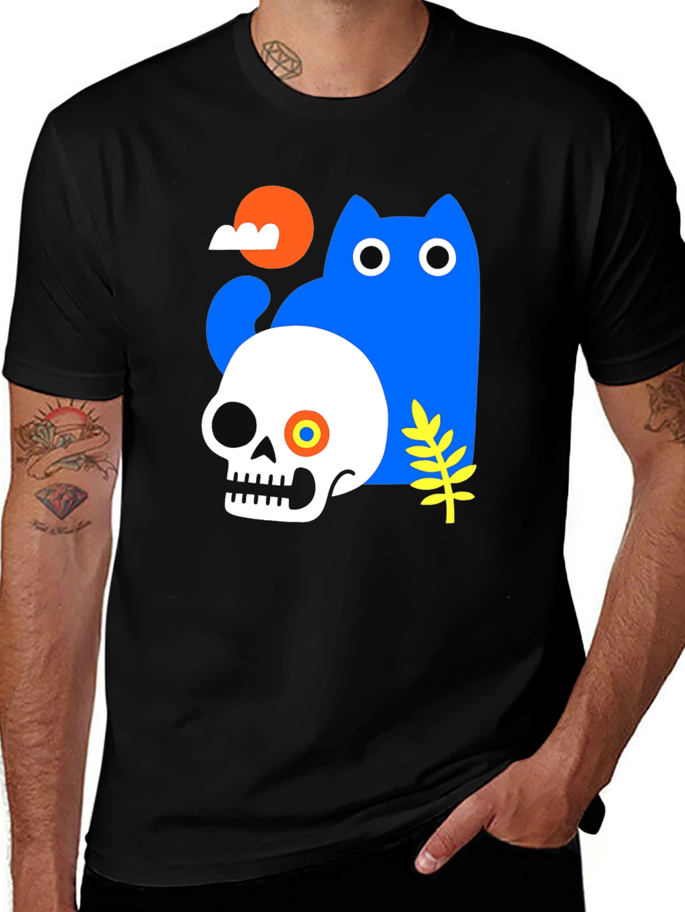 Variant 16 of Skull & Cat Graphic Tee - Unique Print T-Shirt