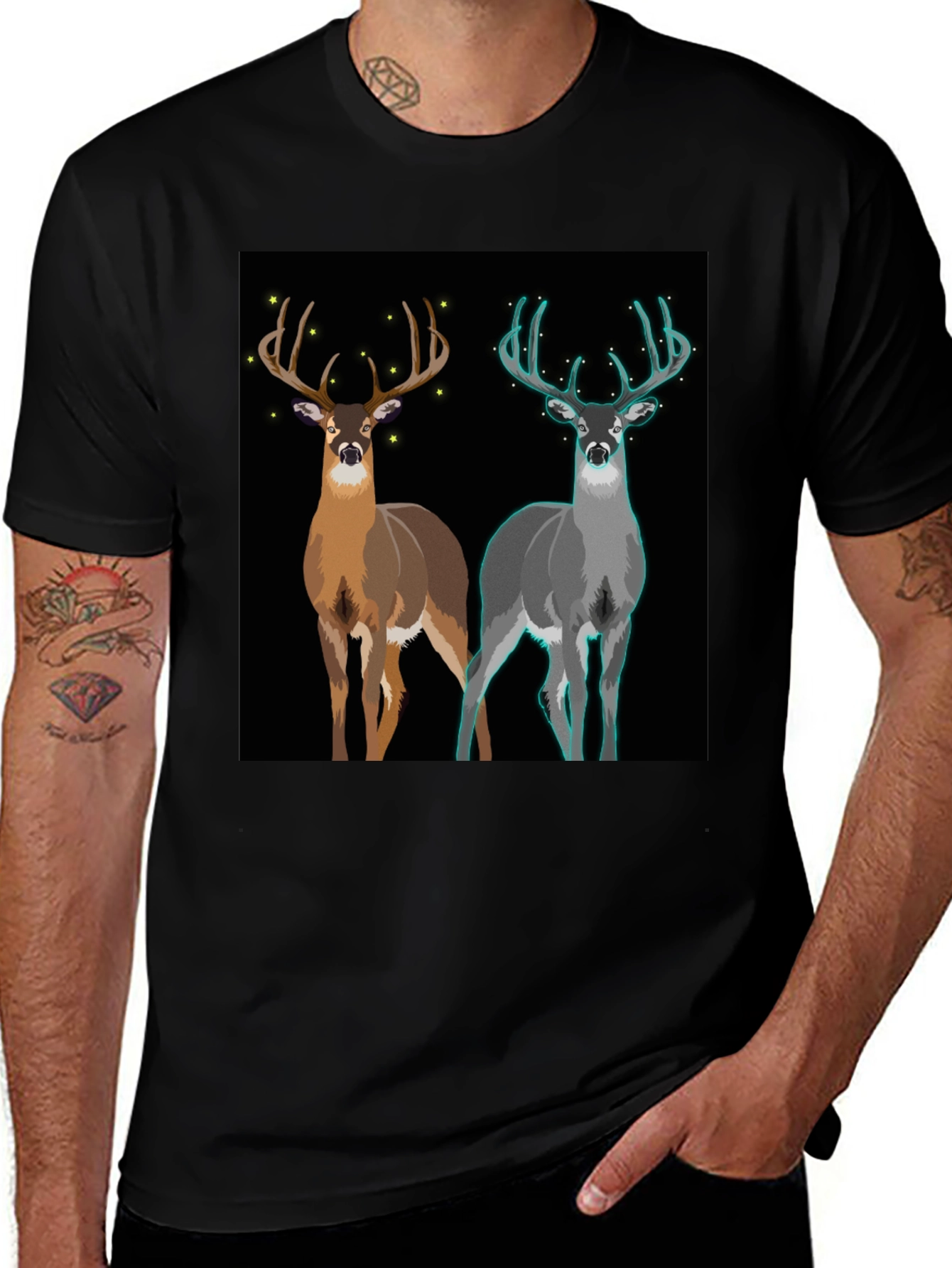 Variant 5 of Deer Graphic Tee - Nature Lover's Black Cotton T-Shirt