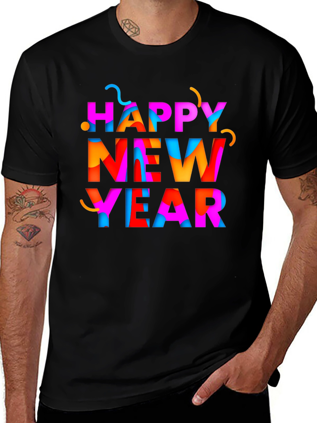 Happy New Year Graphic Black T-Shirt