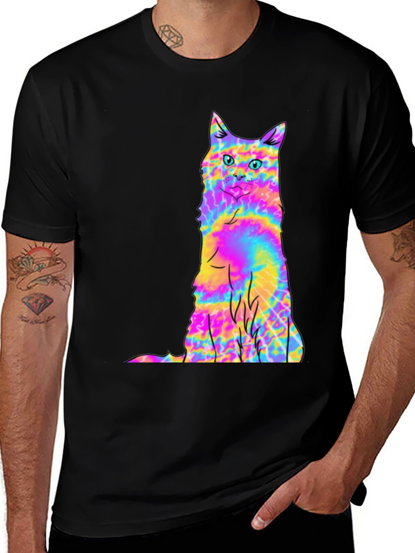 Variant 20 of Tie Dye Cat Graphic Tee - Cool & Colorful T-Shirt