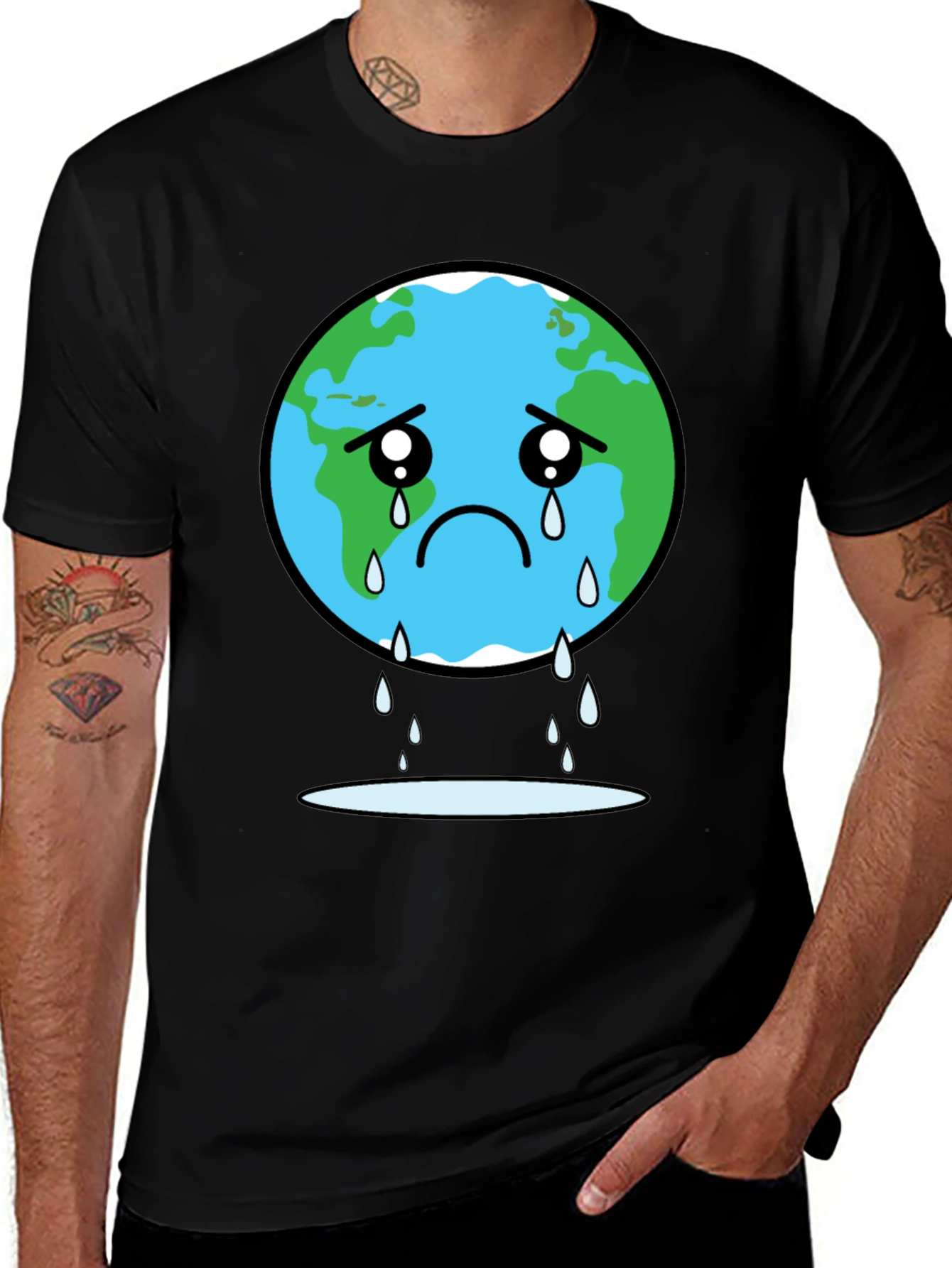 Sad Earth Graphic T-Shirt - Climate Change Awareness
