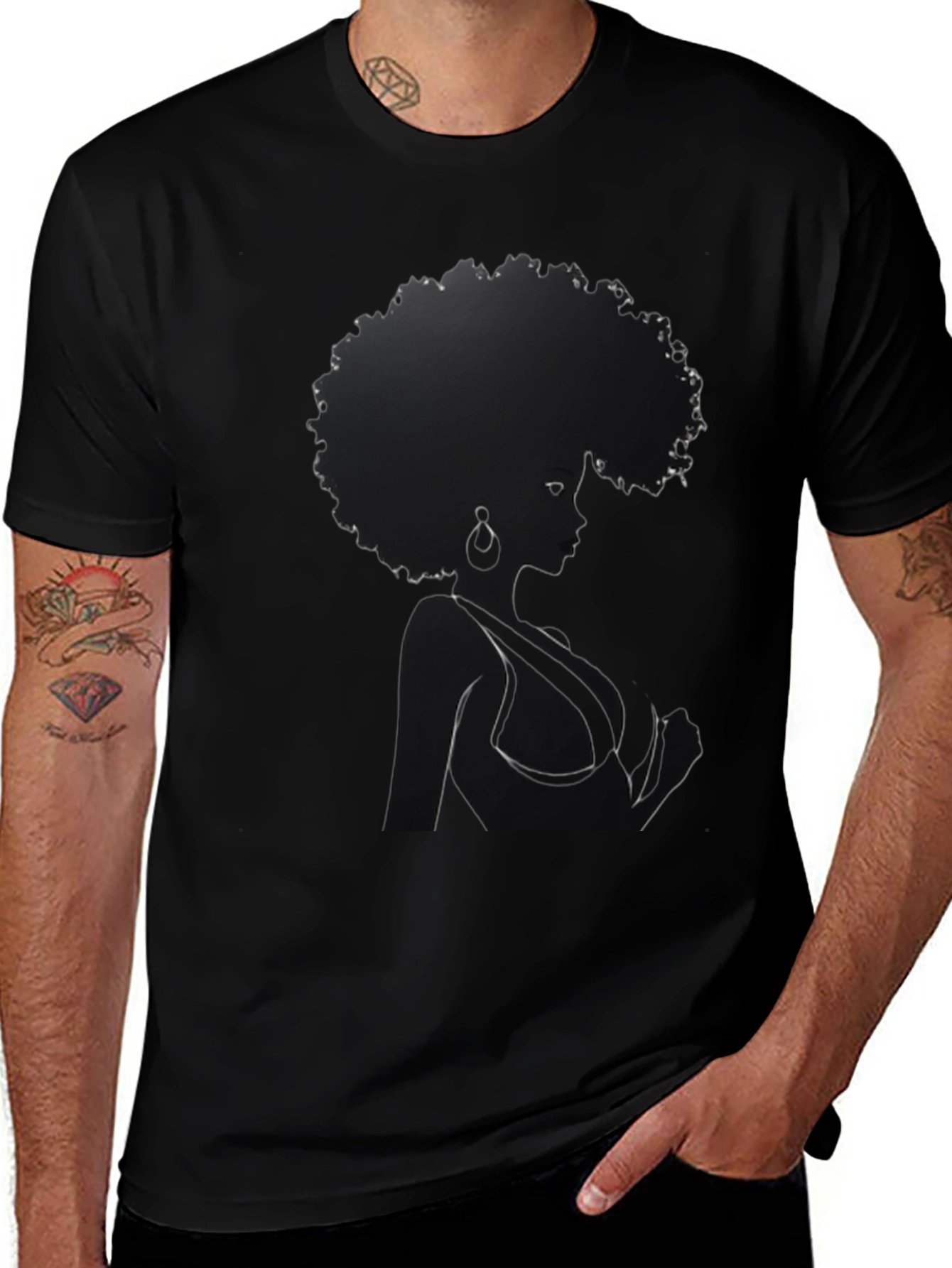 Variant 6 of Afro Woman Graphic Tee - Stylish Black T-Shirt