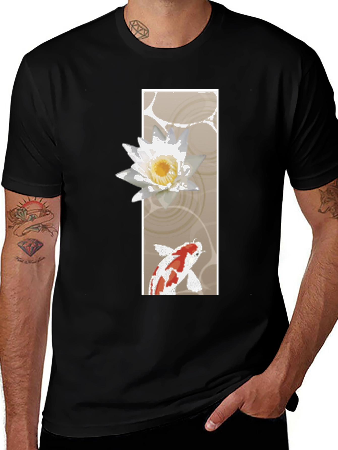 Variant 26 of Koi Fish and Lotus Flower Graphic Tee