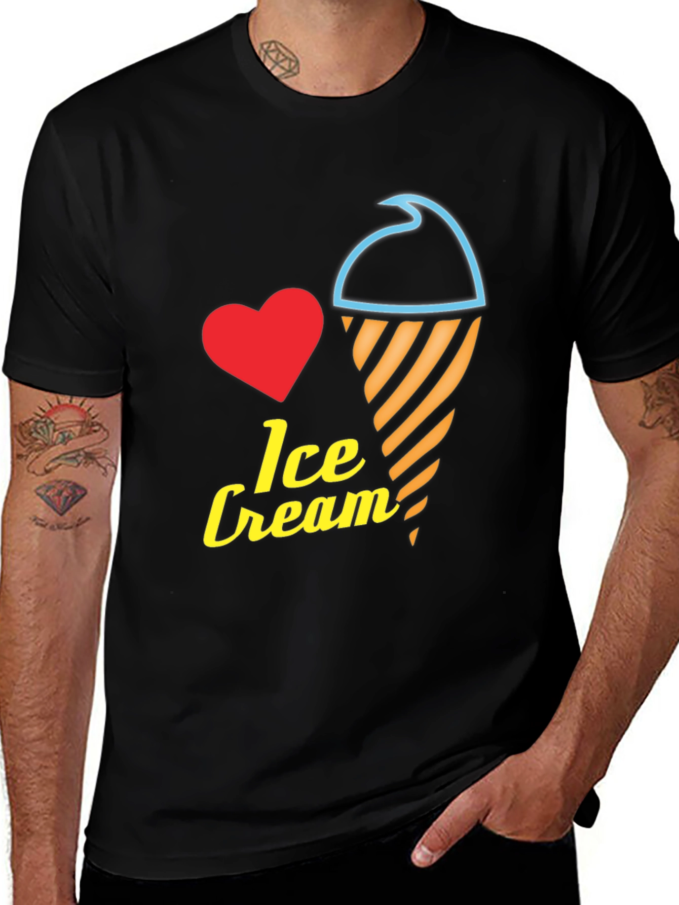 Variant 7 of I Love Ice Cream Graphic Tee - Black Cotton T-Shirt