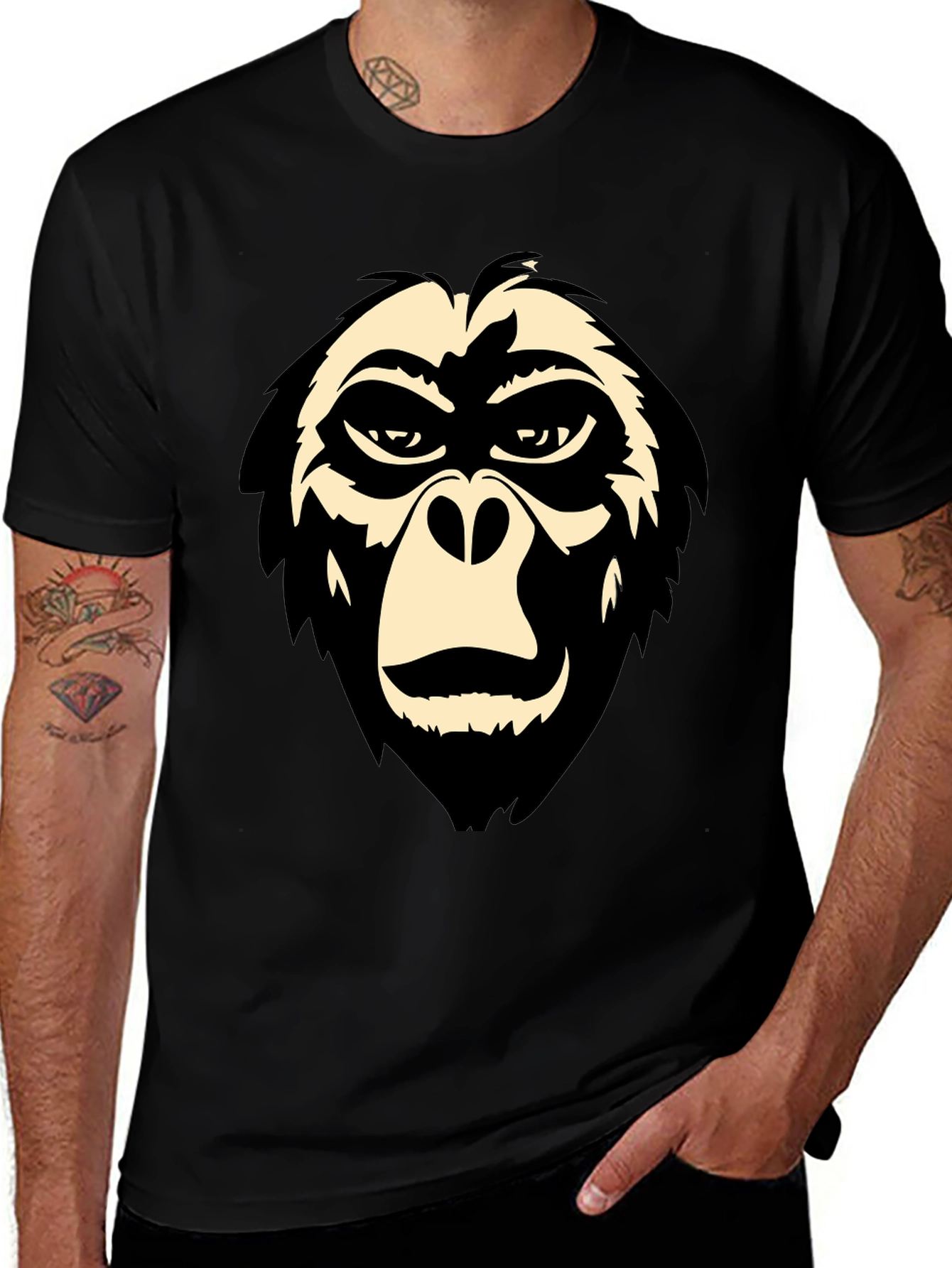 Variant 18 of Cool Gorilla Face Graphic Tee - Black T-Shirt