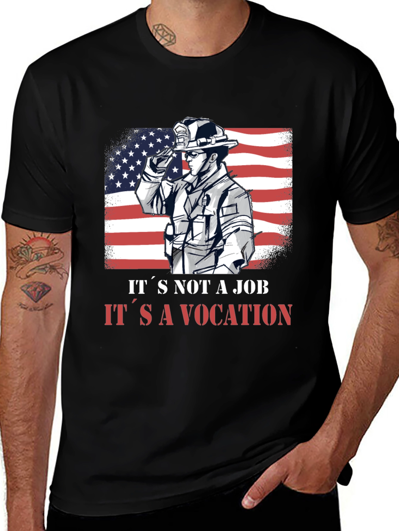 Variant 3 of Firefighter Vocation Graphic Tee - Patriotic Design