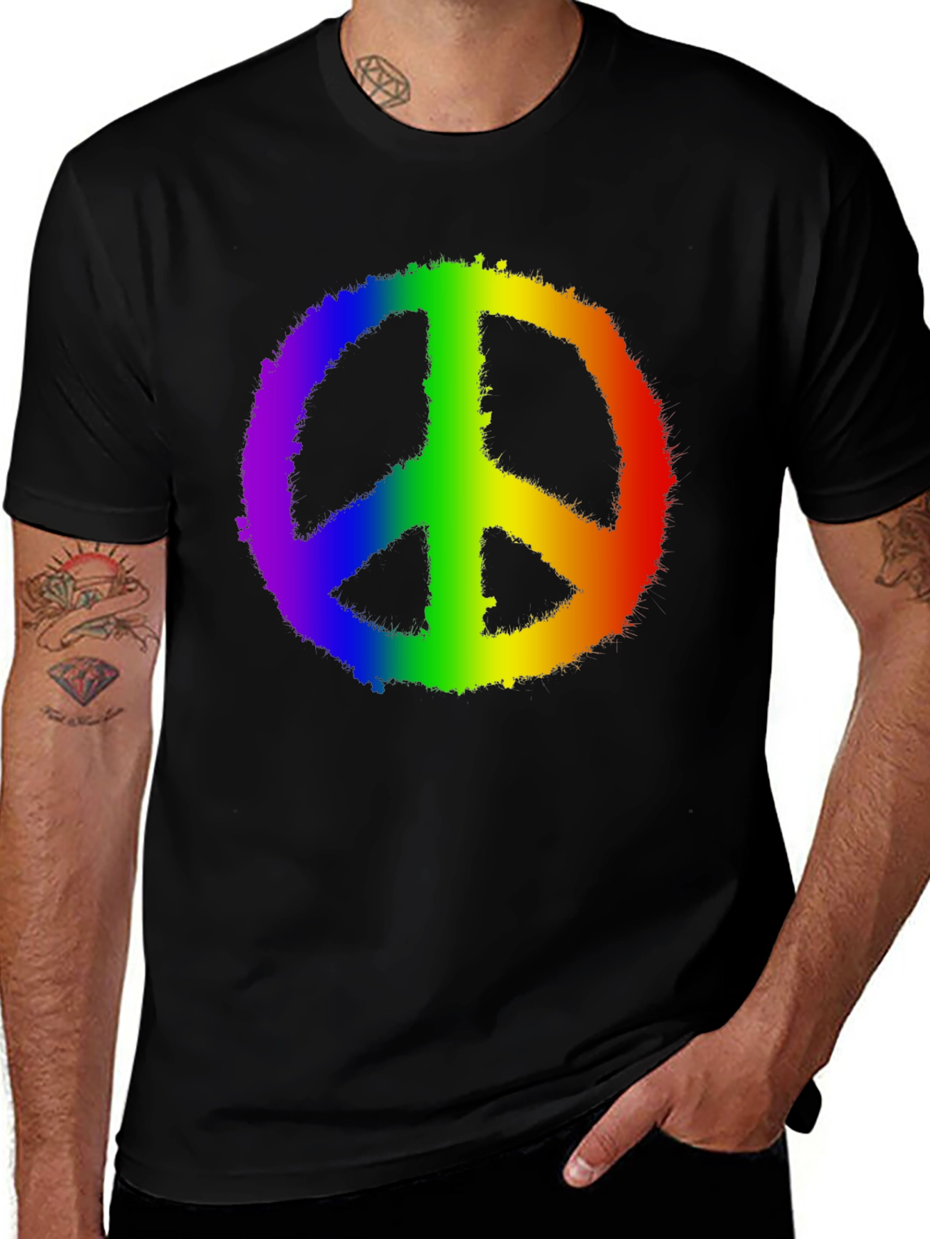Variant 5 of Rainbow Peace Sign Black T-Shirt