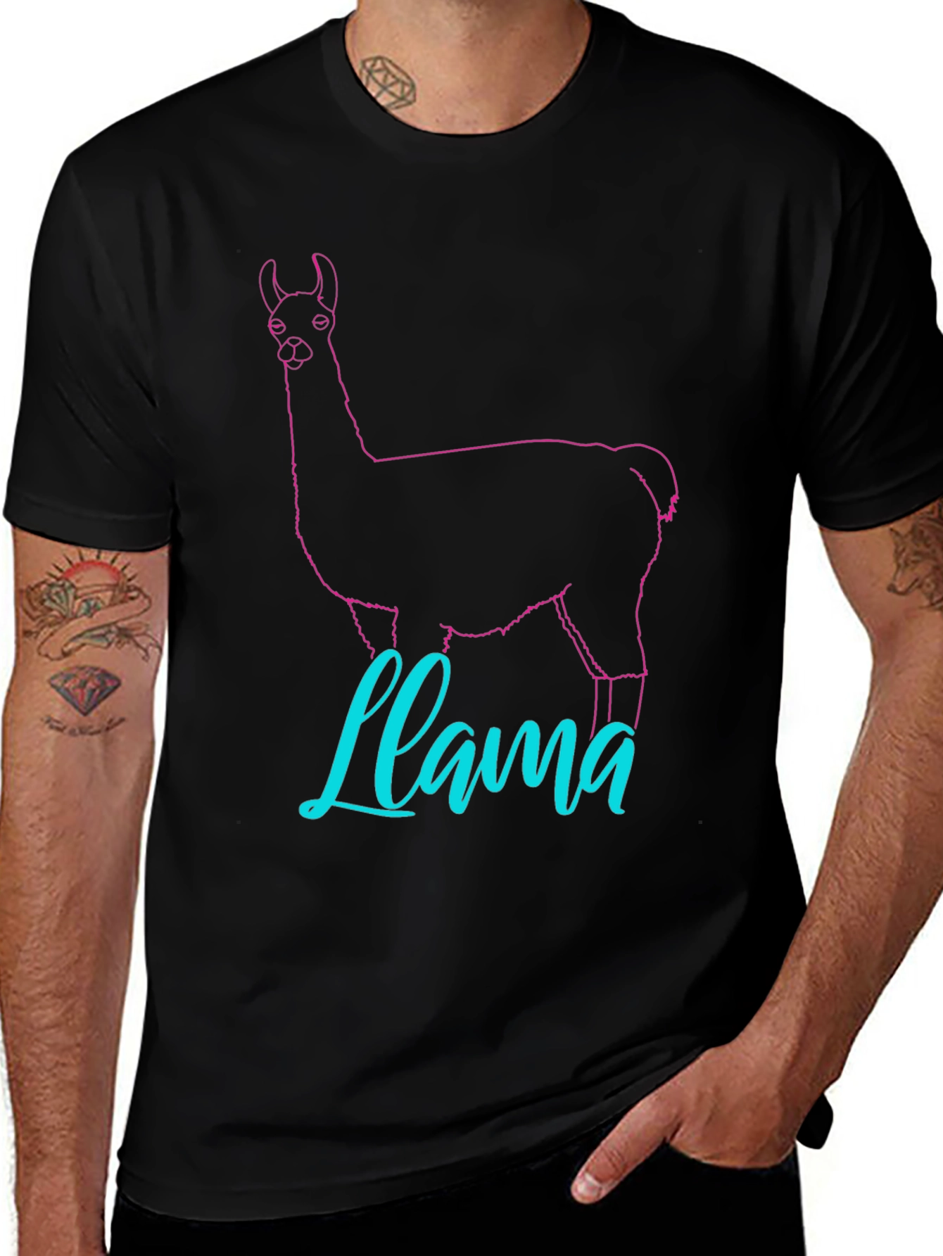 Variant 26 of Llama Outline Graphic T-Shirt - Crew Neck, Casual Wear