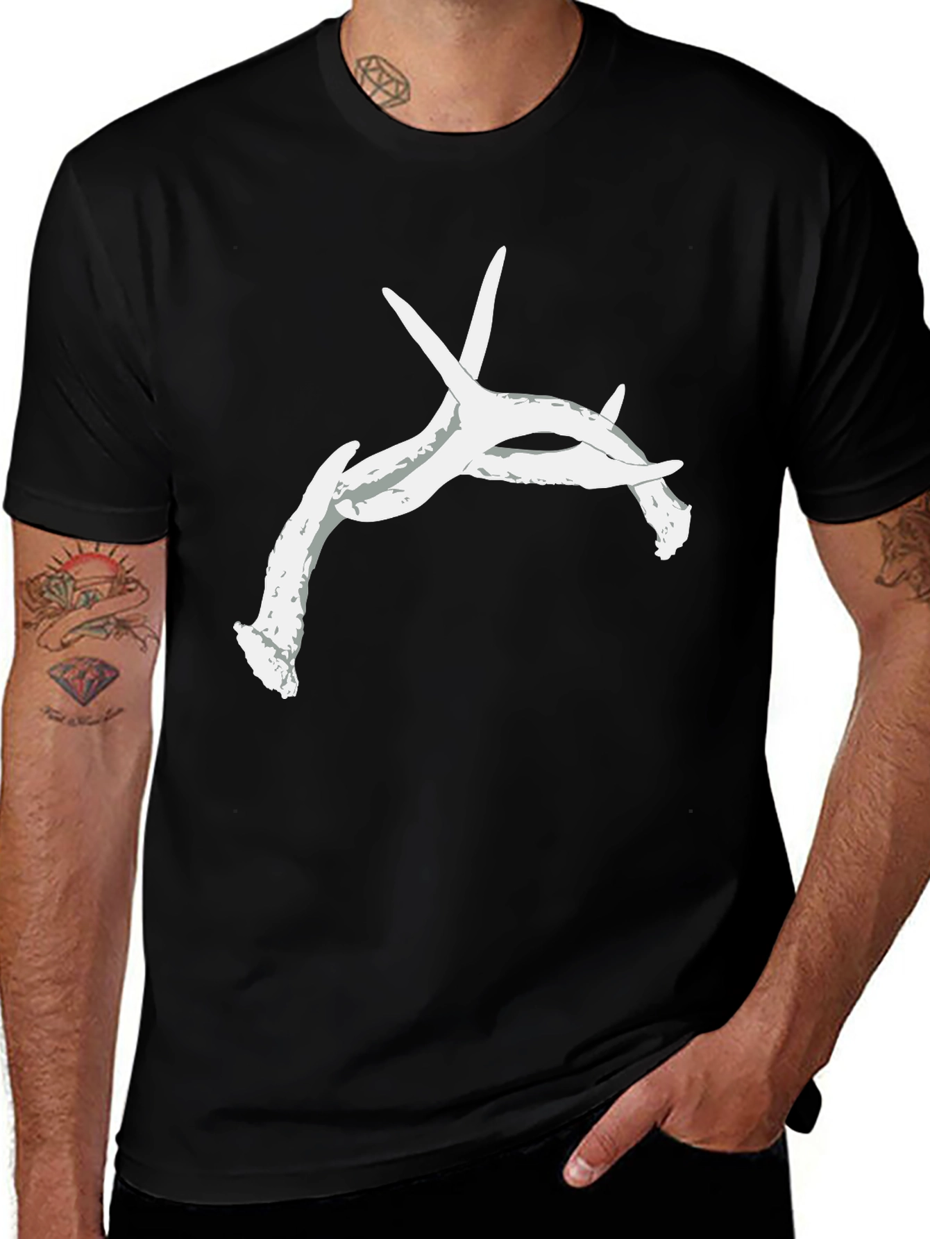 Variant 9 of Antler Graphic Tee - Black Cotton Casual Top