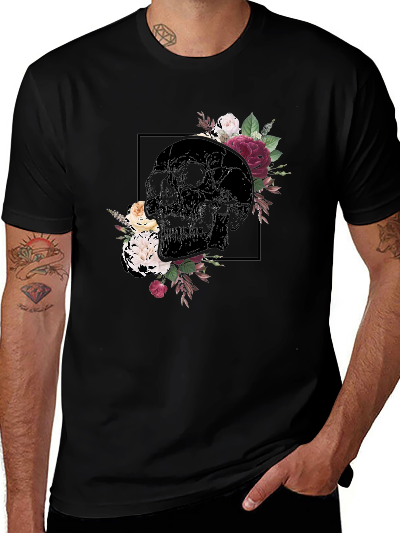 Variant 7 of Floral Skull Graphic Tee
