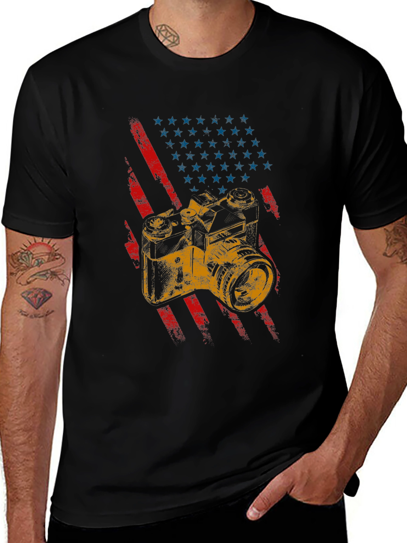 Variant 7 of Vintage Camera American Flag Graphic T-Shirt