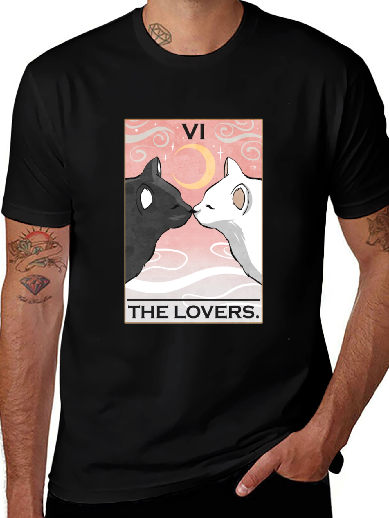 The Lovers Tarot Card Black T-Shirt