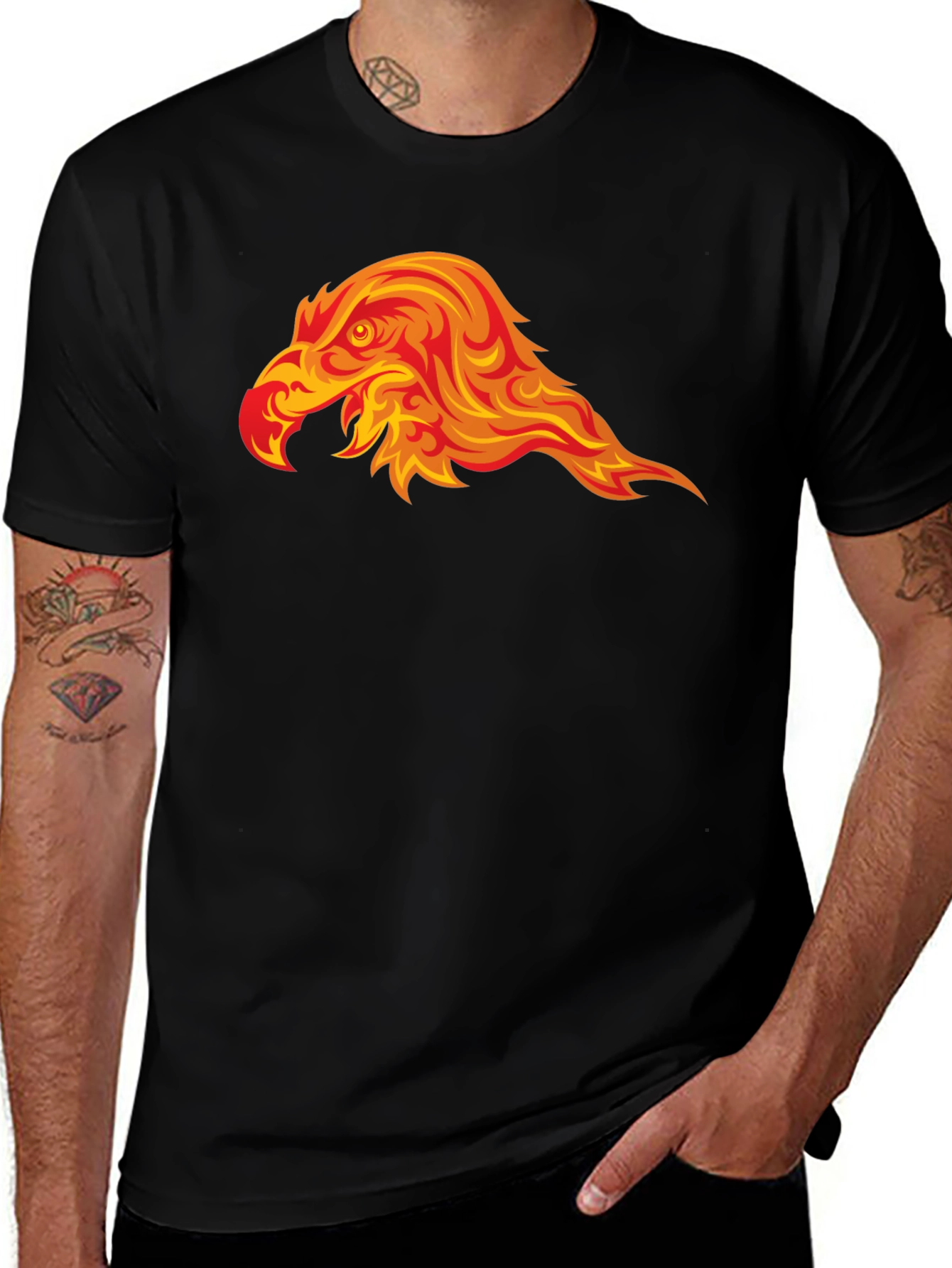 Variant 14 of Fiery Phoenix Graphic Tee - Black Cotton Blend