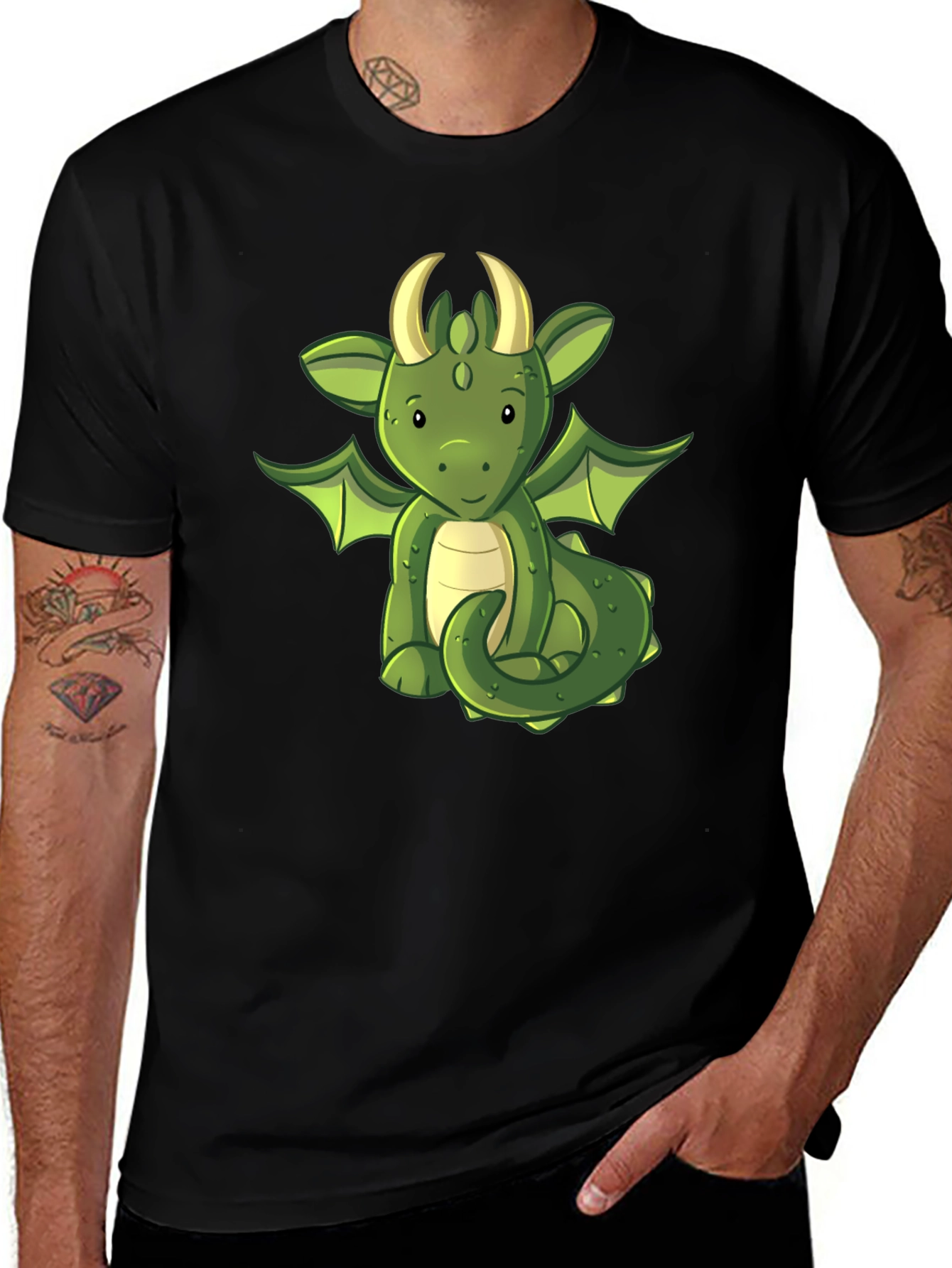 Variant 11 of Cute Dragon Graphic T-Shirt - Black Cotton Tee