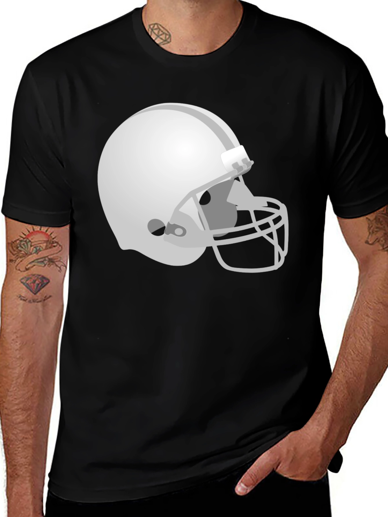 Variant 21 of Football Helmet Graphic Tee - Black Cotton Shirt