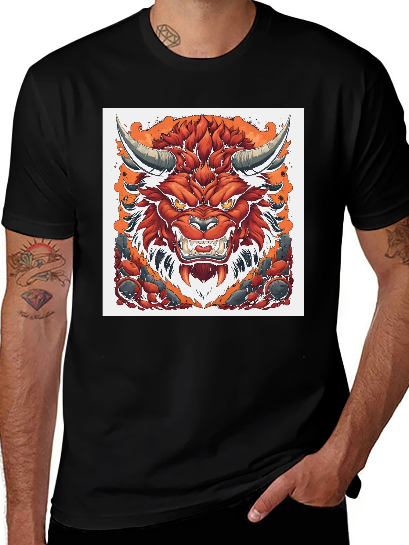 Red Demon Graphic Tee - Black Cotton Shirt