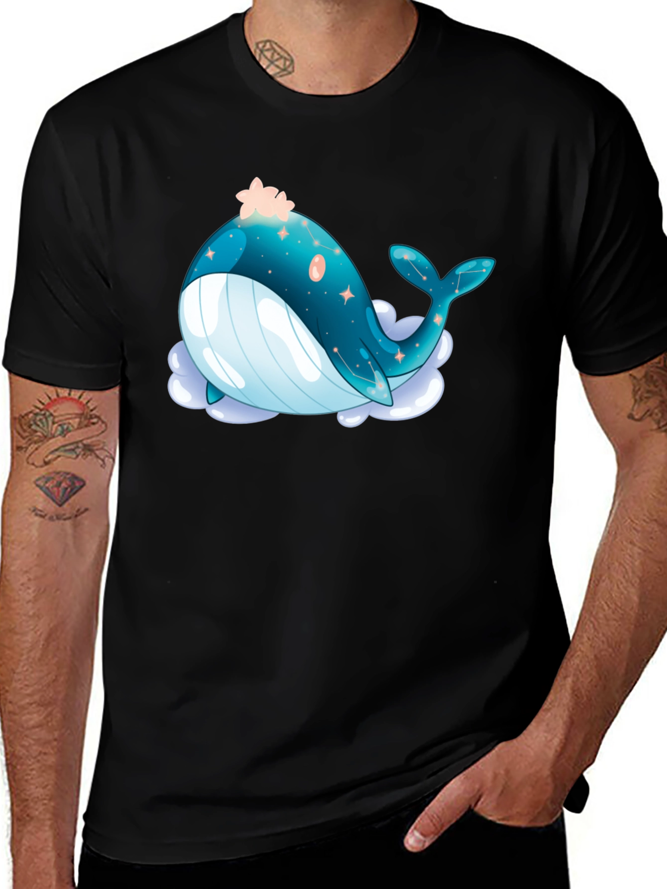 Variant 15 of Whimsical Whale Graphic Black T-Shirt