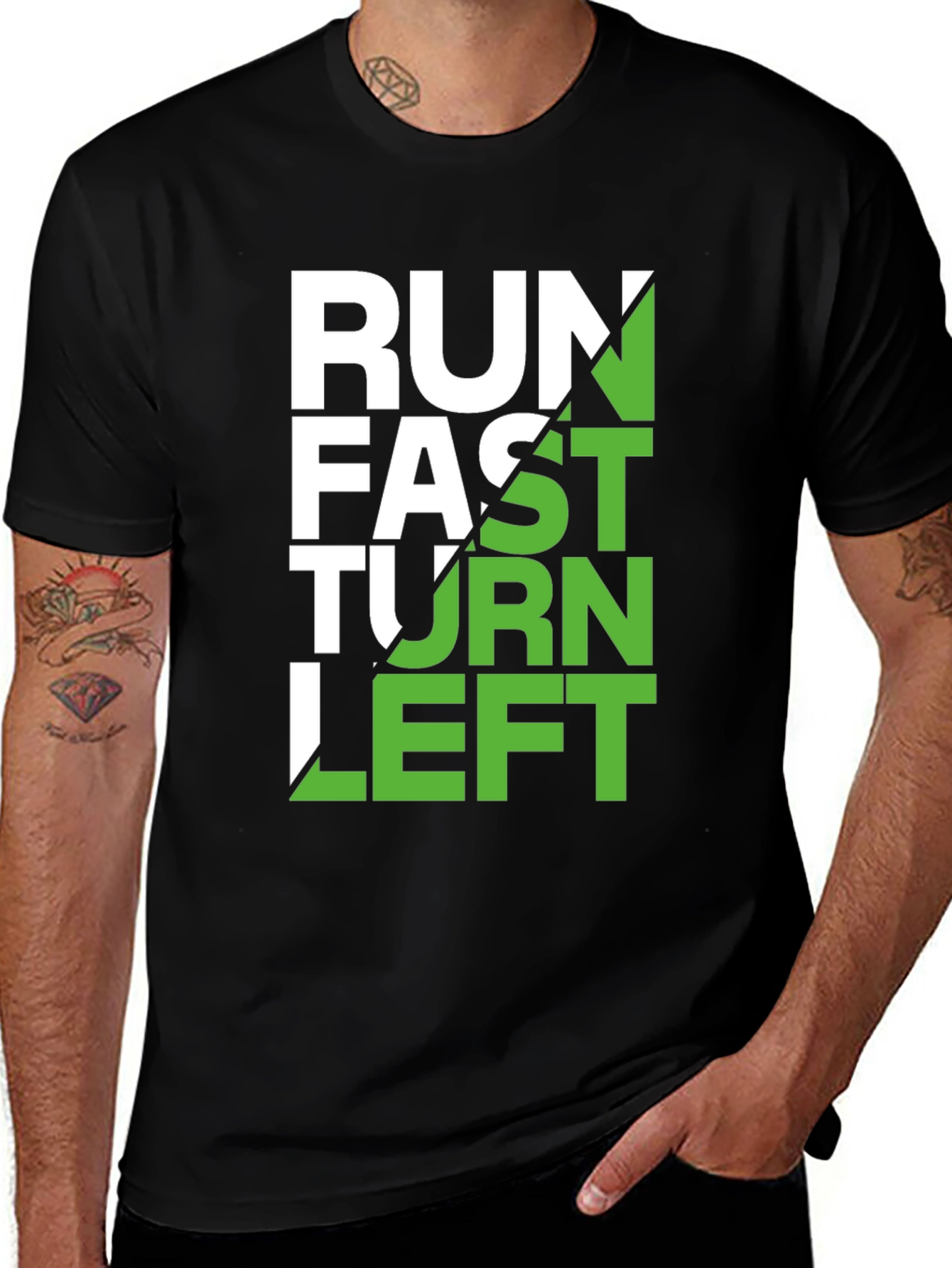 Variant 18 of Run Fast Turn Left Graphic Tee - Black