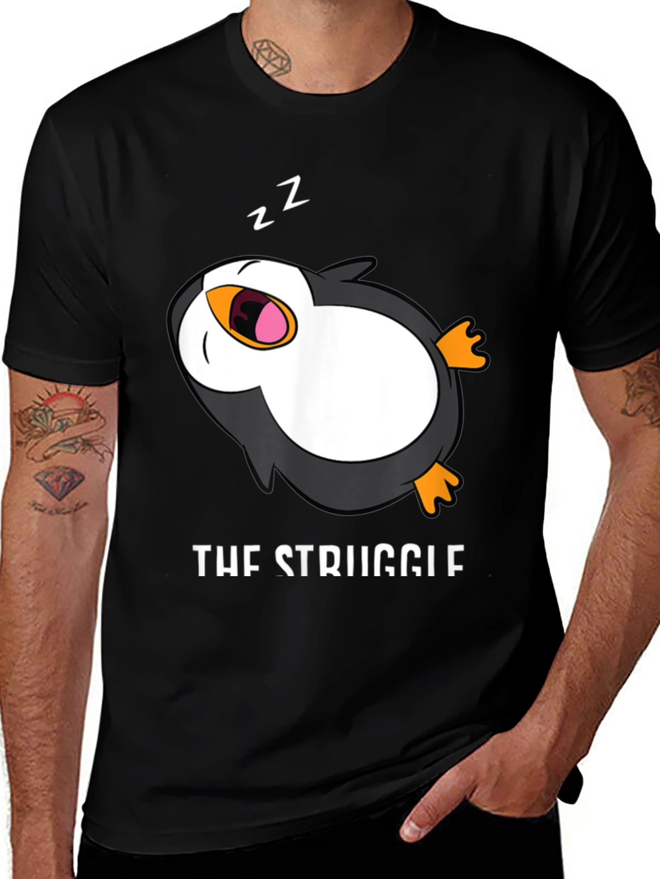 Variant 27 of Lazy Penguin T-Shirt - The Struggle is Real!