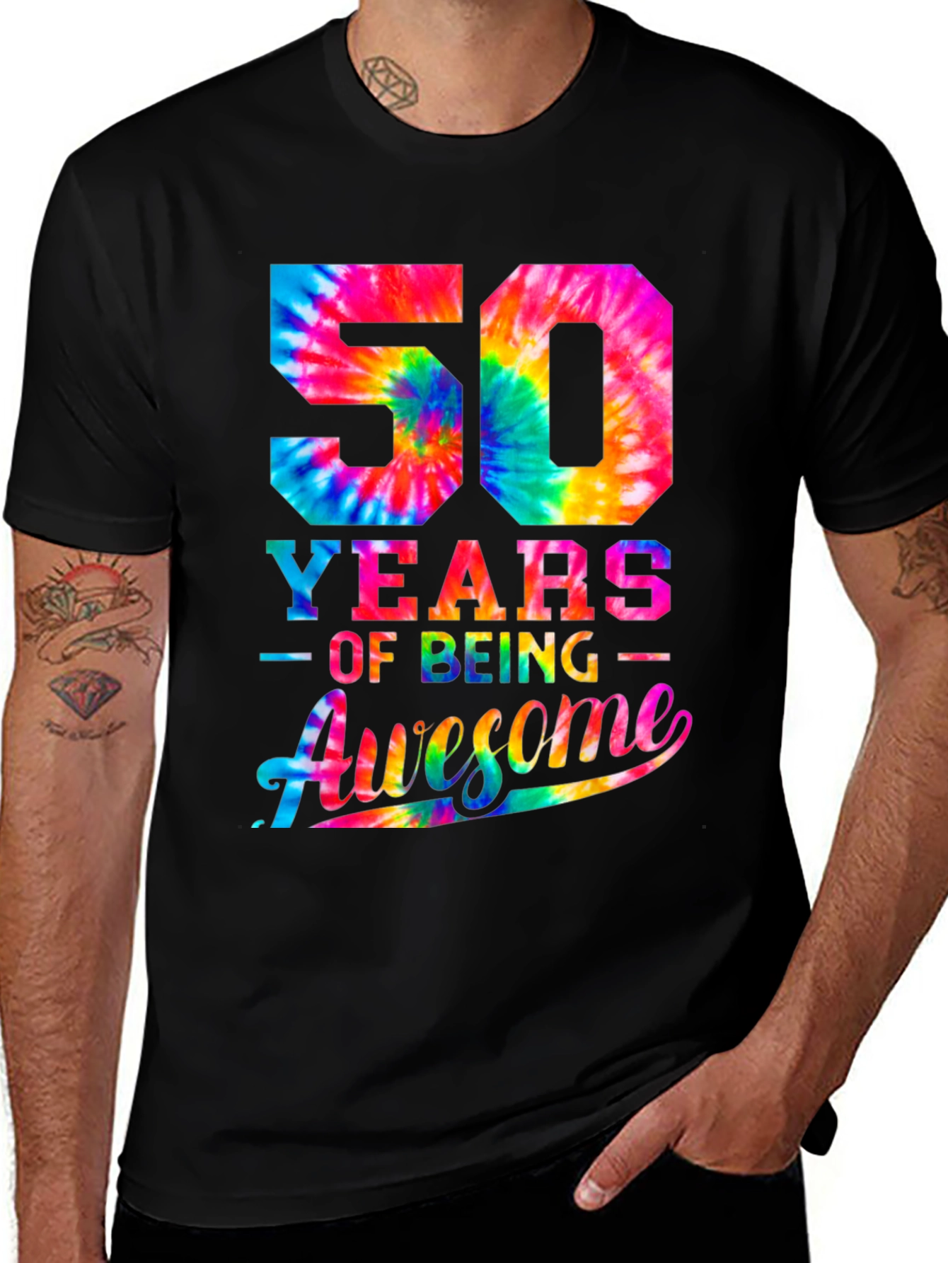 Variant 20 of 50 Years of Being Awesome Tie-Dye Graphic T-Shirt