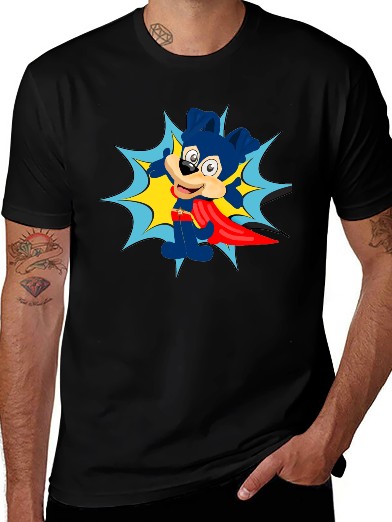 Variant 5 of Cartoon Superhero Dog Black T-Shirt