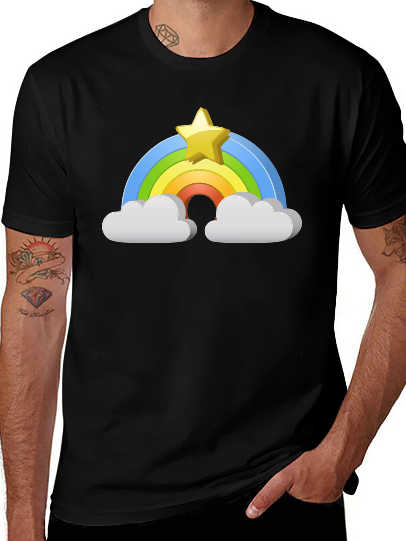 Black Rainbow Star Graphic Tee - Black Cotton Comfort main image
