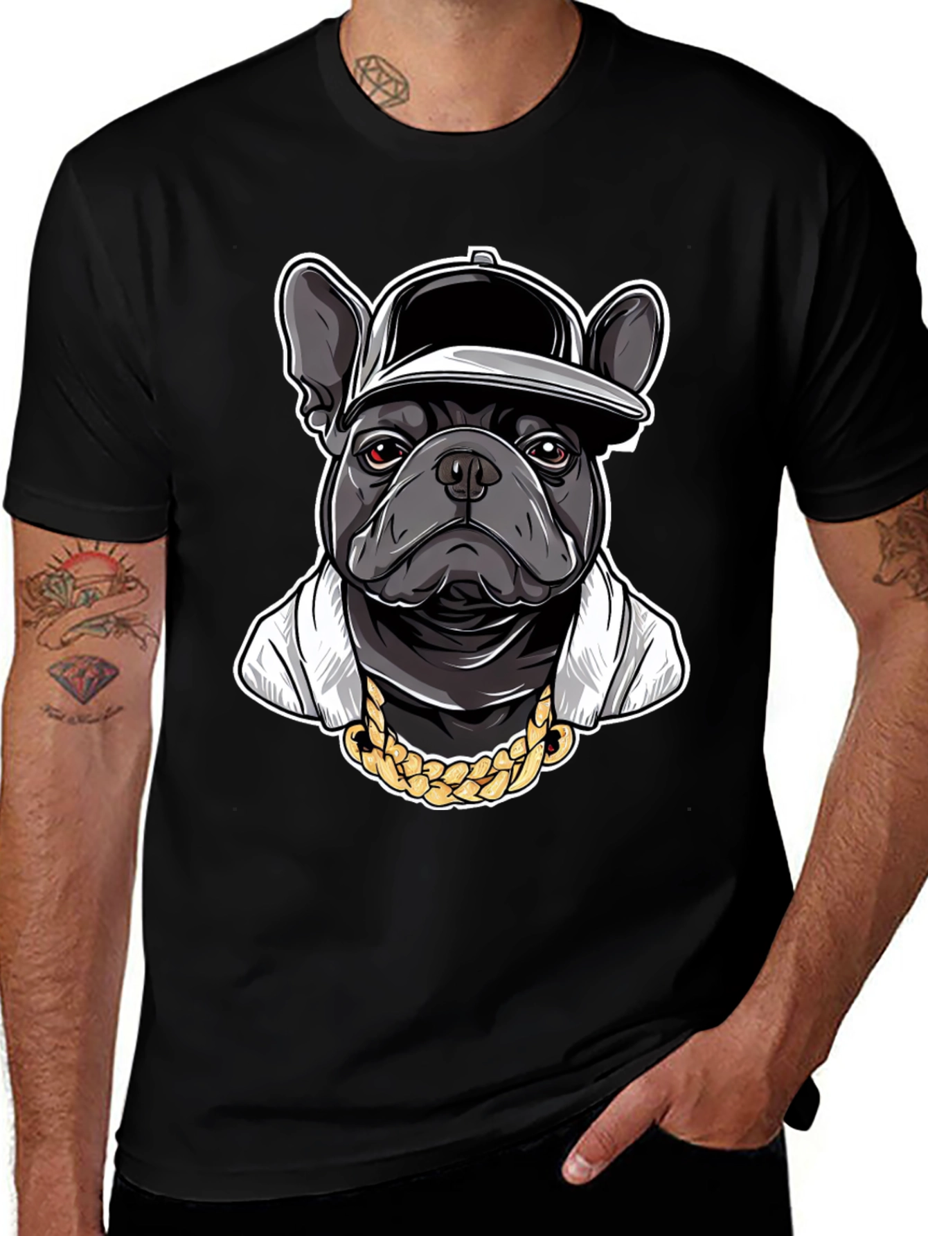 Cool Bulldog in Cap Graphic T-Shirt