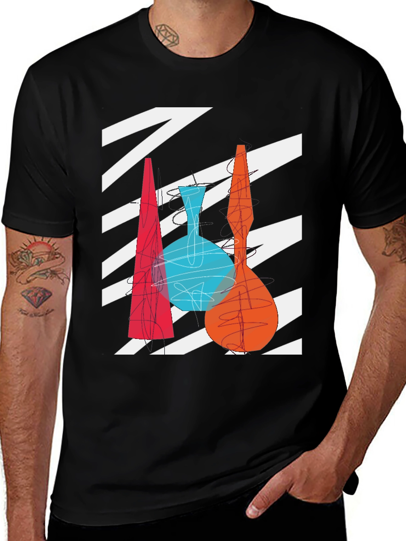 Variant 20 of Abstract Vase Graphic Print Black T-Shirt
