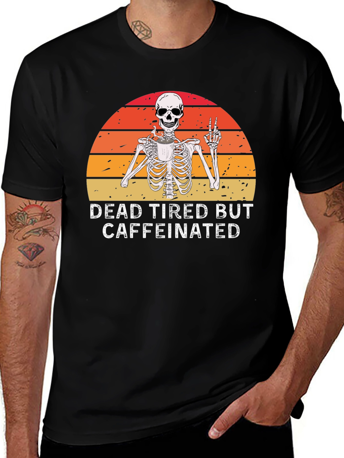 Variant 19 of Dead Tired But Caffeinated Skeleton Graphic Tee