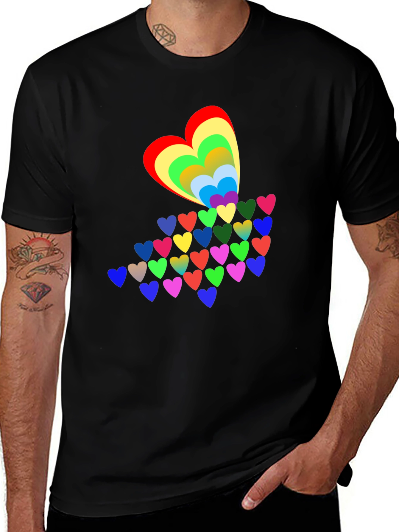 Variant 15 of Rainbow Hearts Black T-Shirt
