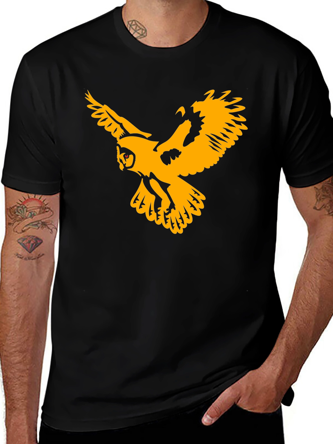 Variant 21 of Black T-Shirt with Gold Owl Graphic