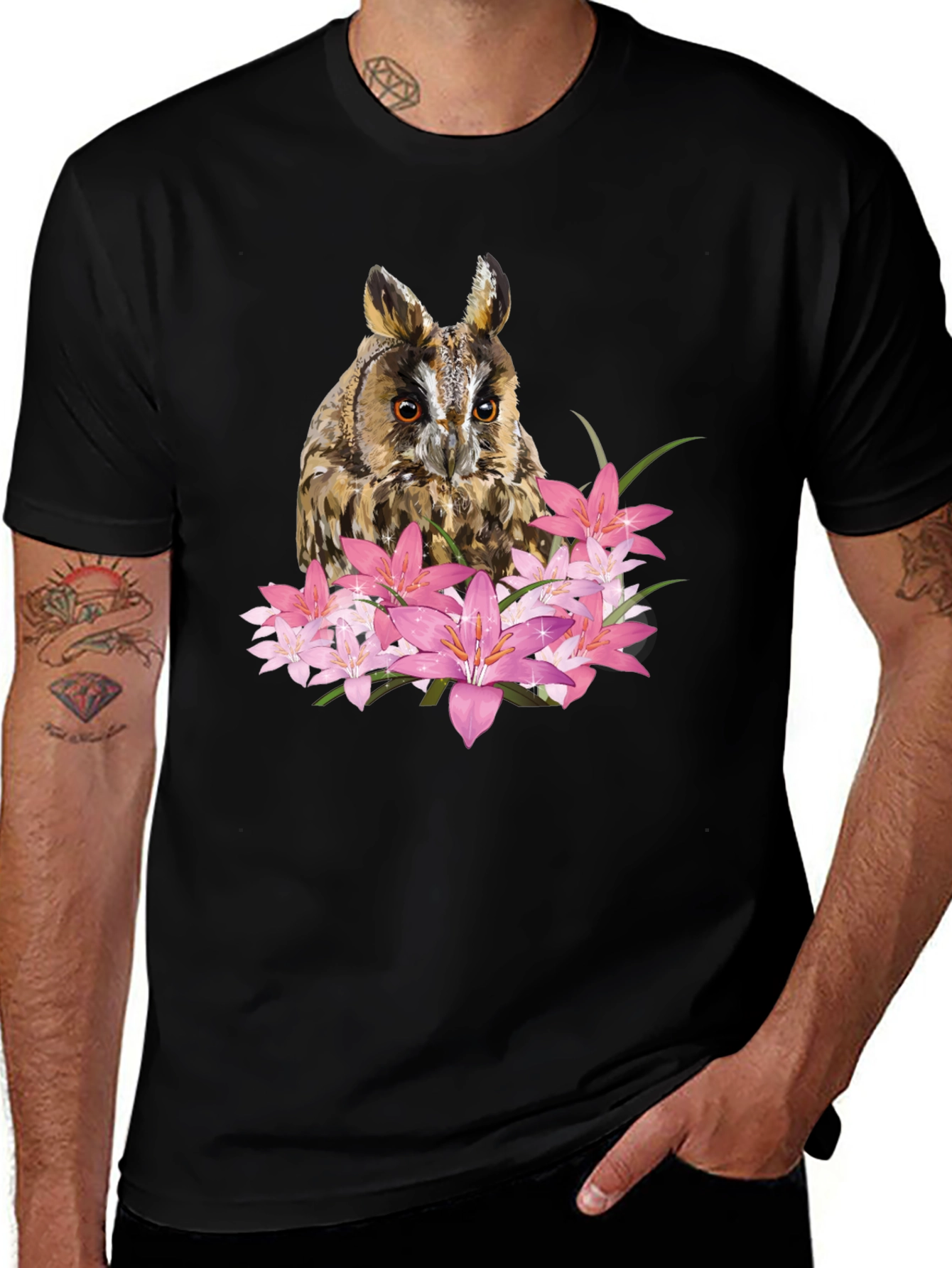 Variant 9 of Owl and Lily T-Shirt - Unique Graphic Tee