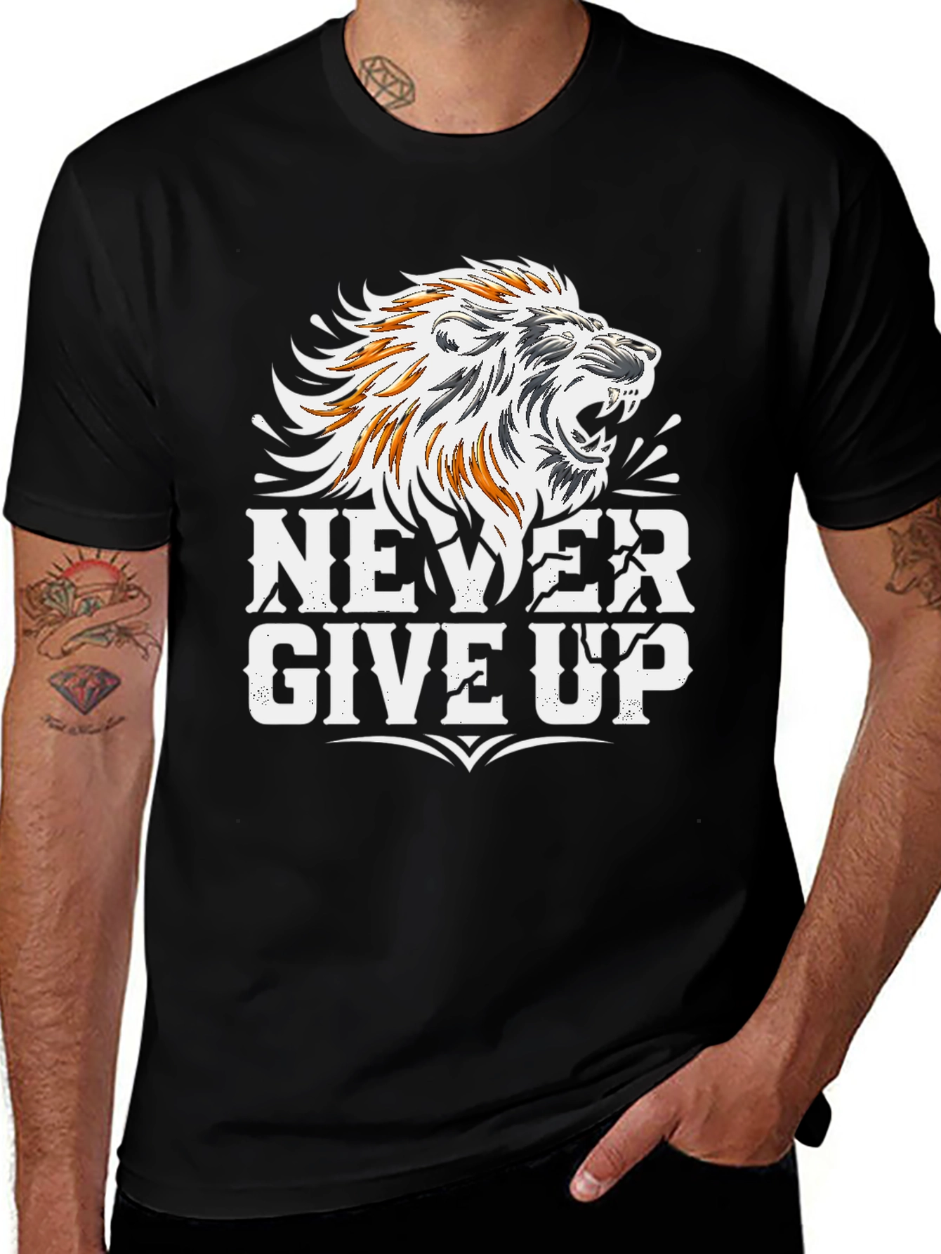 Variant 17 of Never Give Up Lion Graphic Print T-Shirt