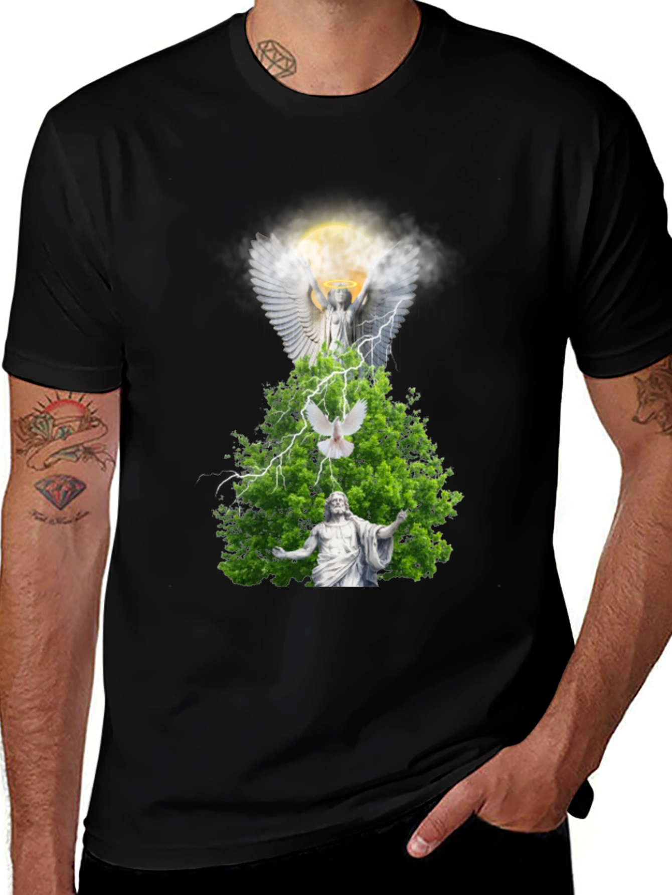 Variant 23 of Angel and Jesus Statue Graphic T-Shirt