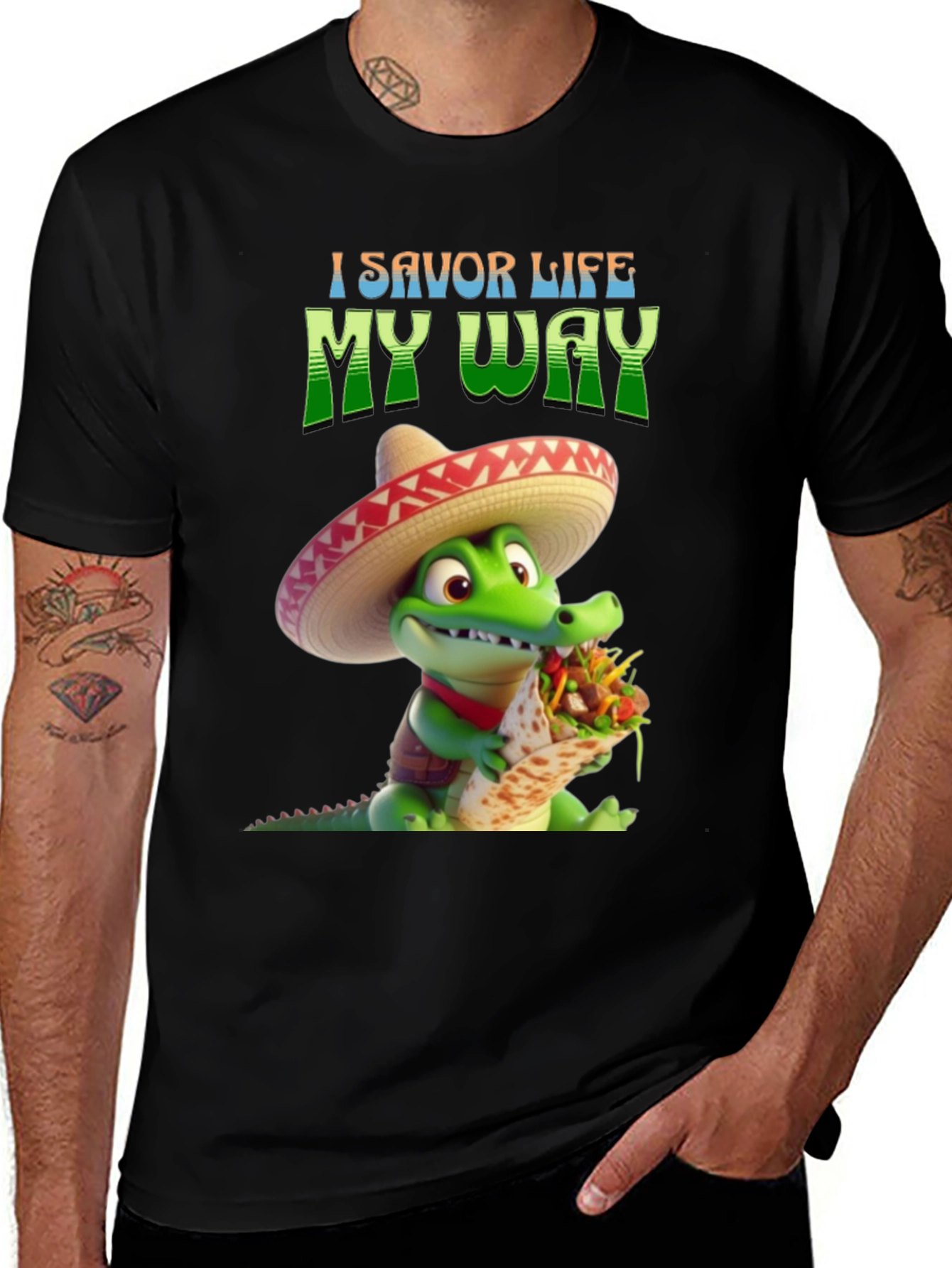 Variant 20 of Funny Alligator Sombrero Taco Graphic T-Shirt