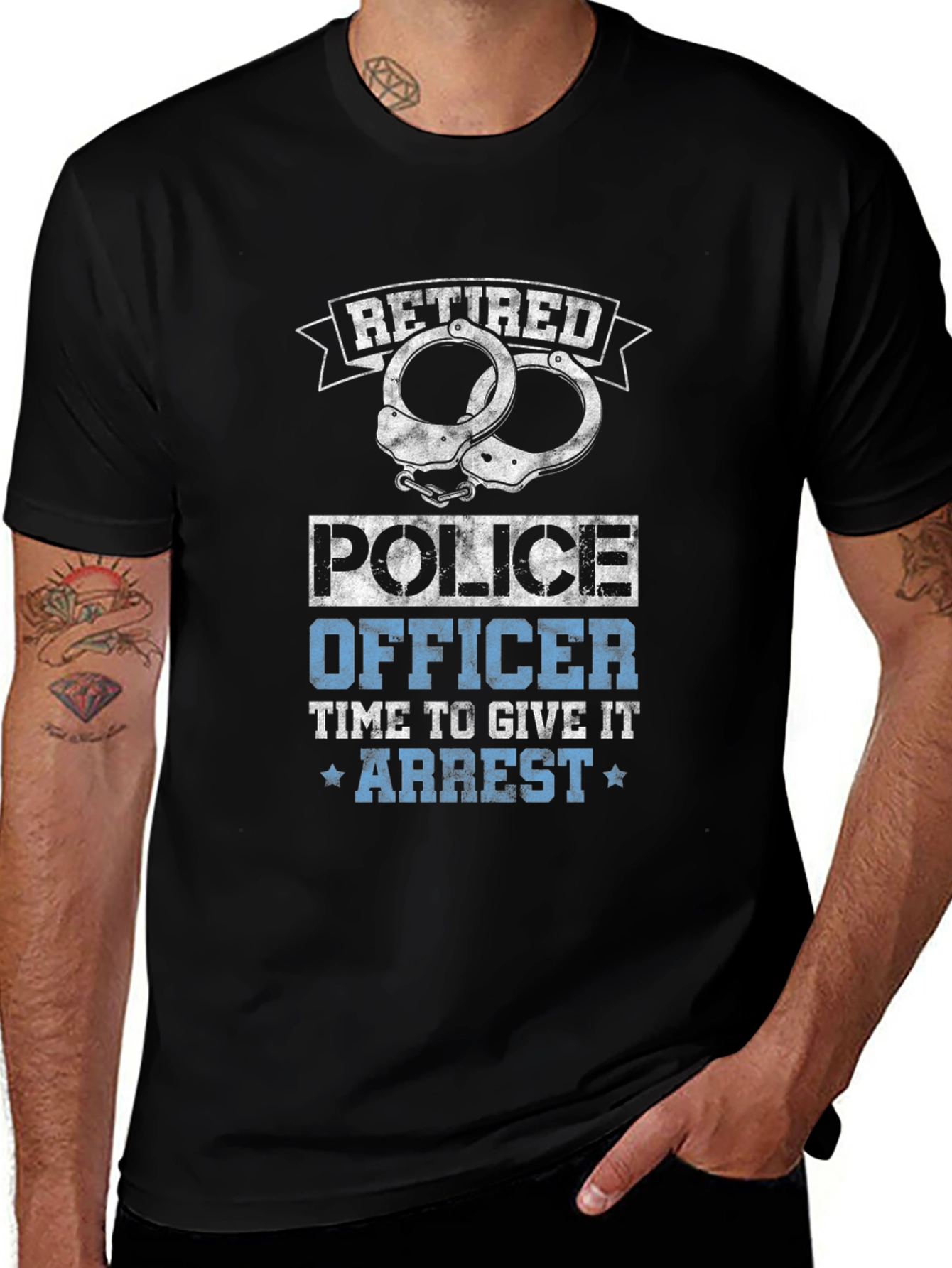 Retired Police Officer T-Shirt Handcuffs Design