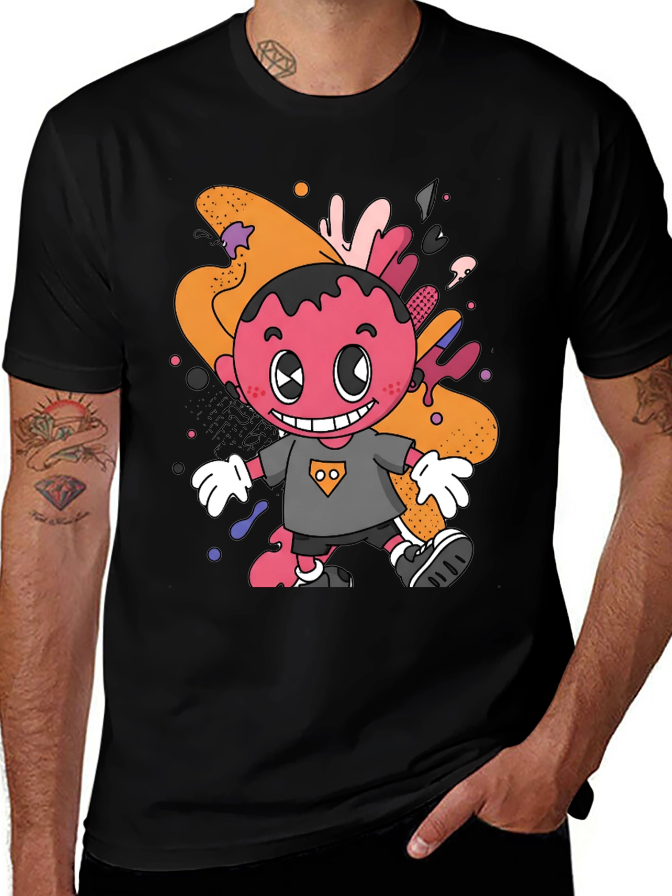 Variant 28 of Cartoon Character Graphic Black T-Shirt