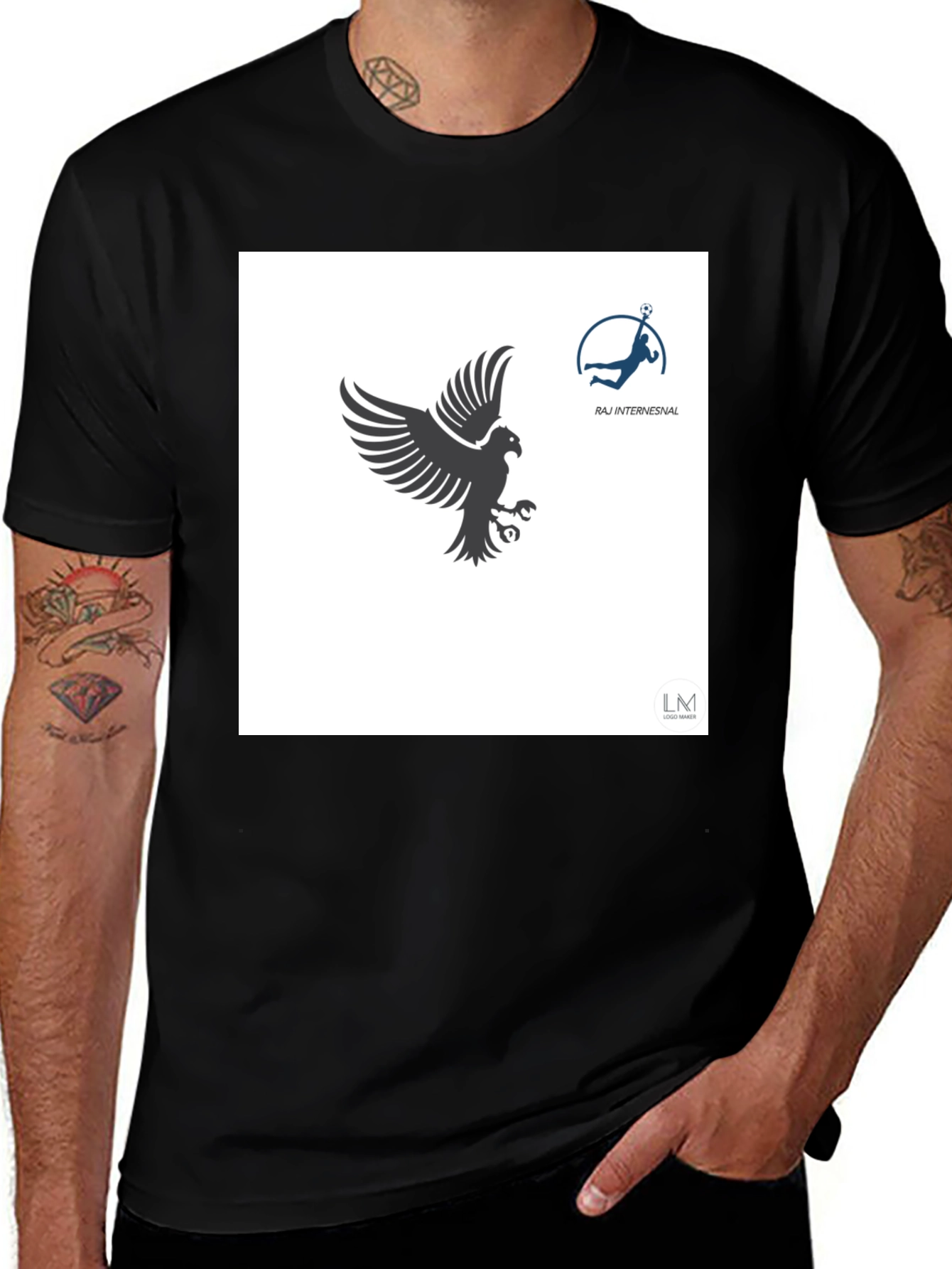 Variant 14 of Men's Black T-Shirt with Eagle & Athlete Graphic Design